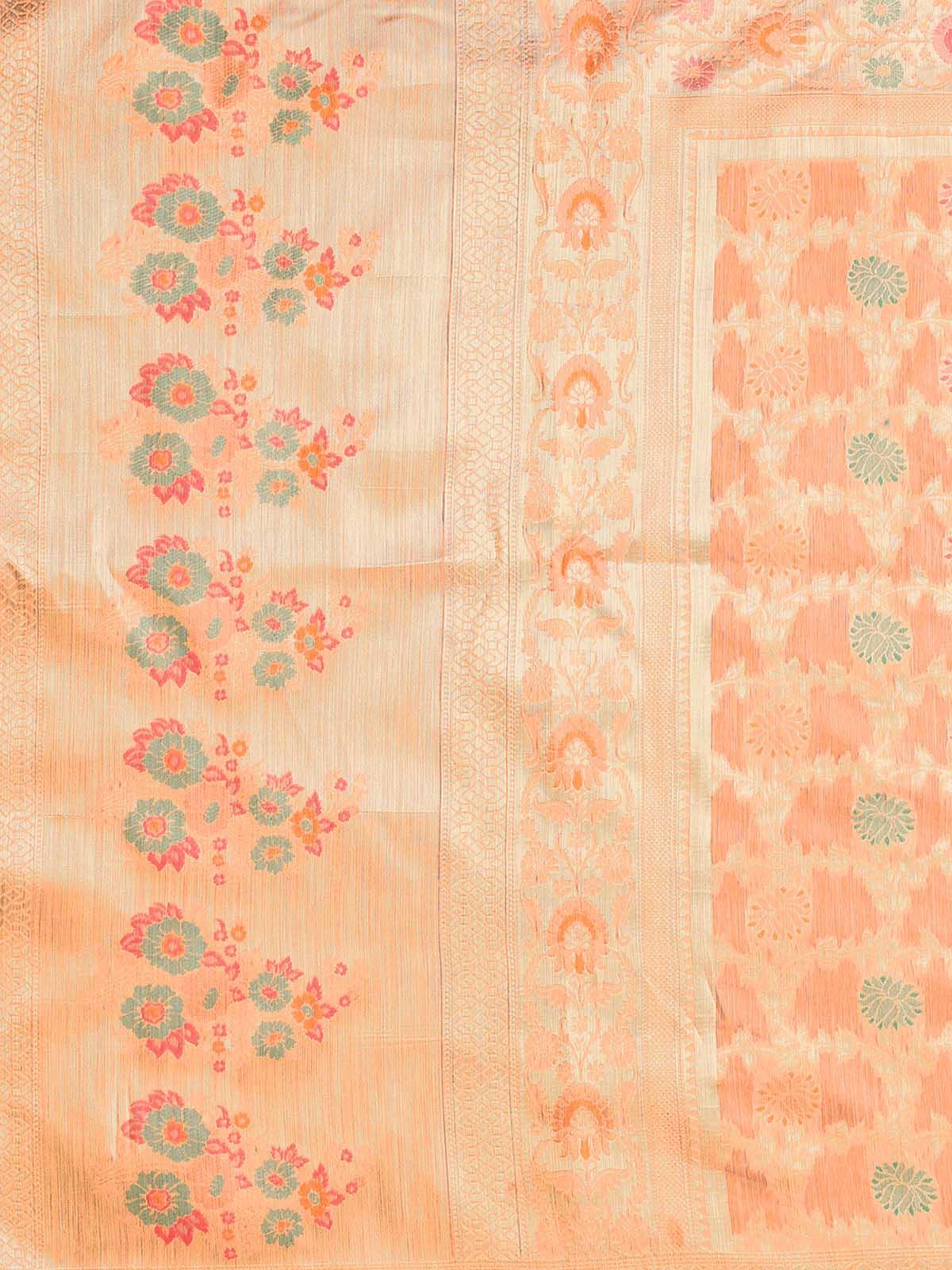 Women's Peach Silk Blend Woven Design Saree With Blouse - Odette