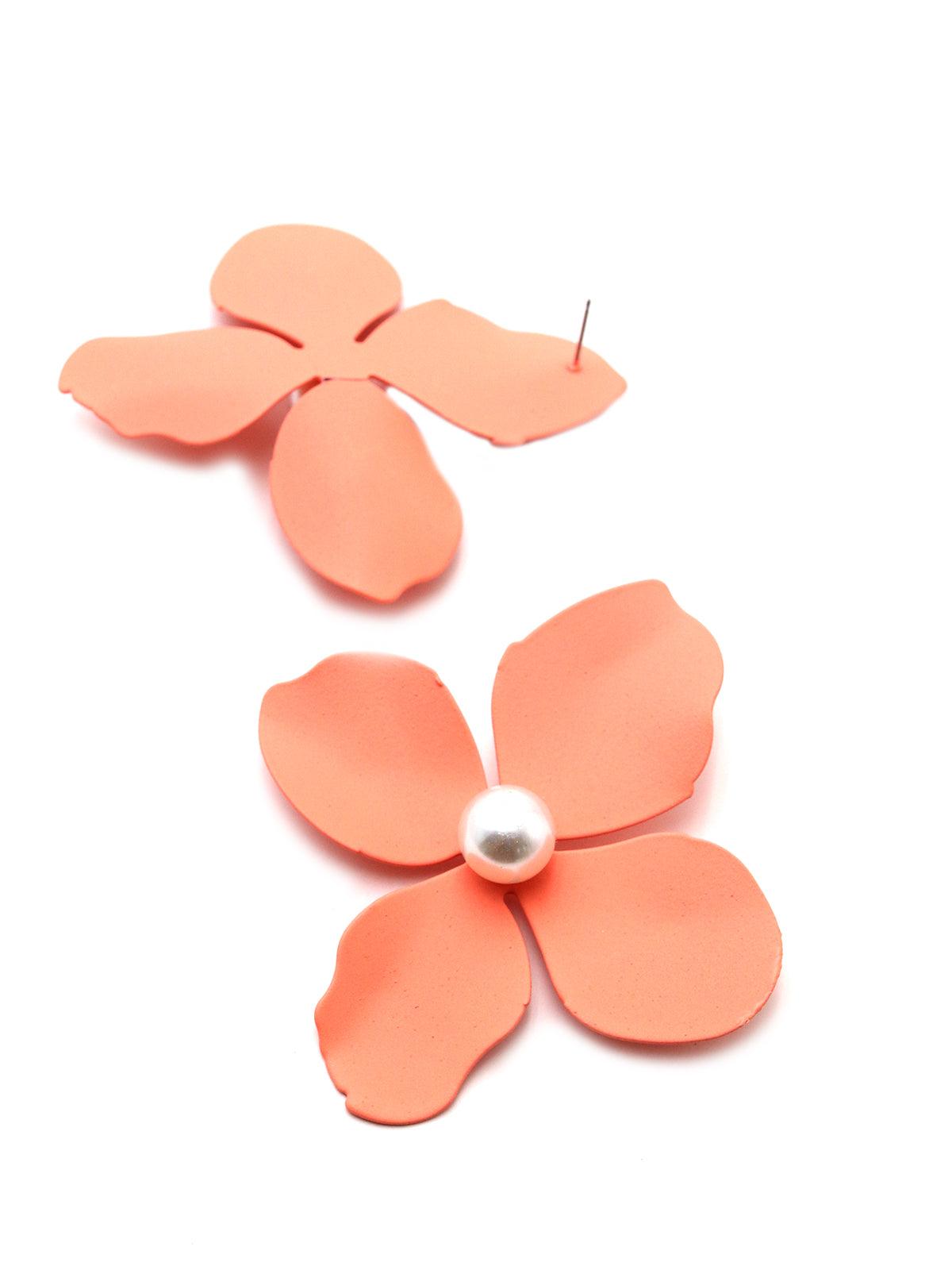 Women's Peach Tinted Floral Studs - Odette