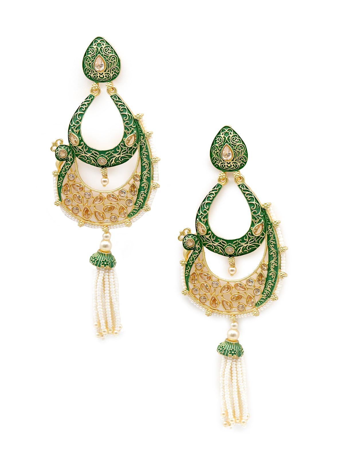 Women's Peacock Shape Green Dangle Earrings - Odette