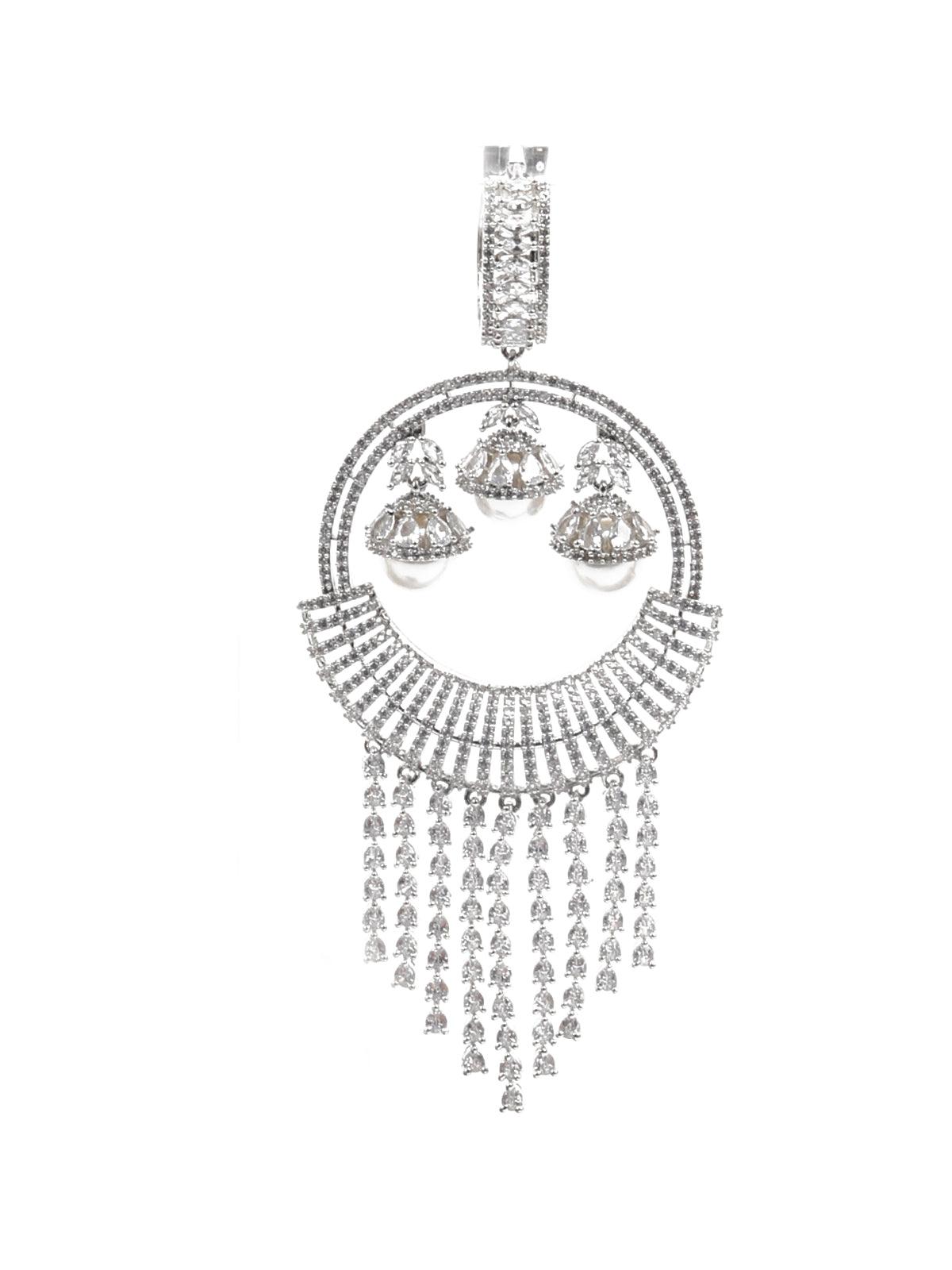 Women's Pearl And Austrian Diamonds Dangler Earrings - Odette