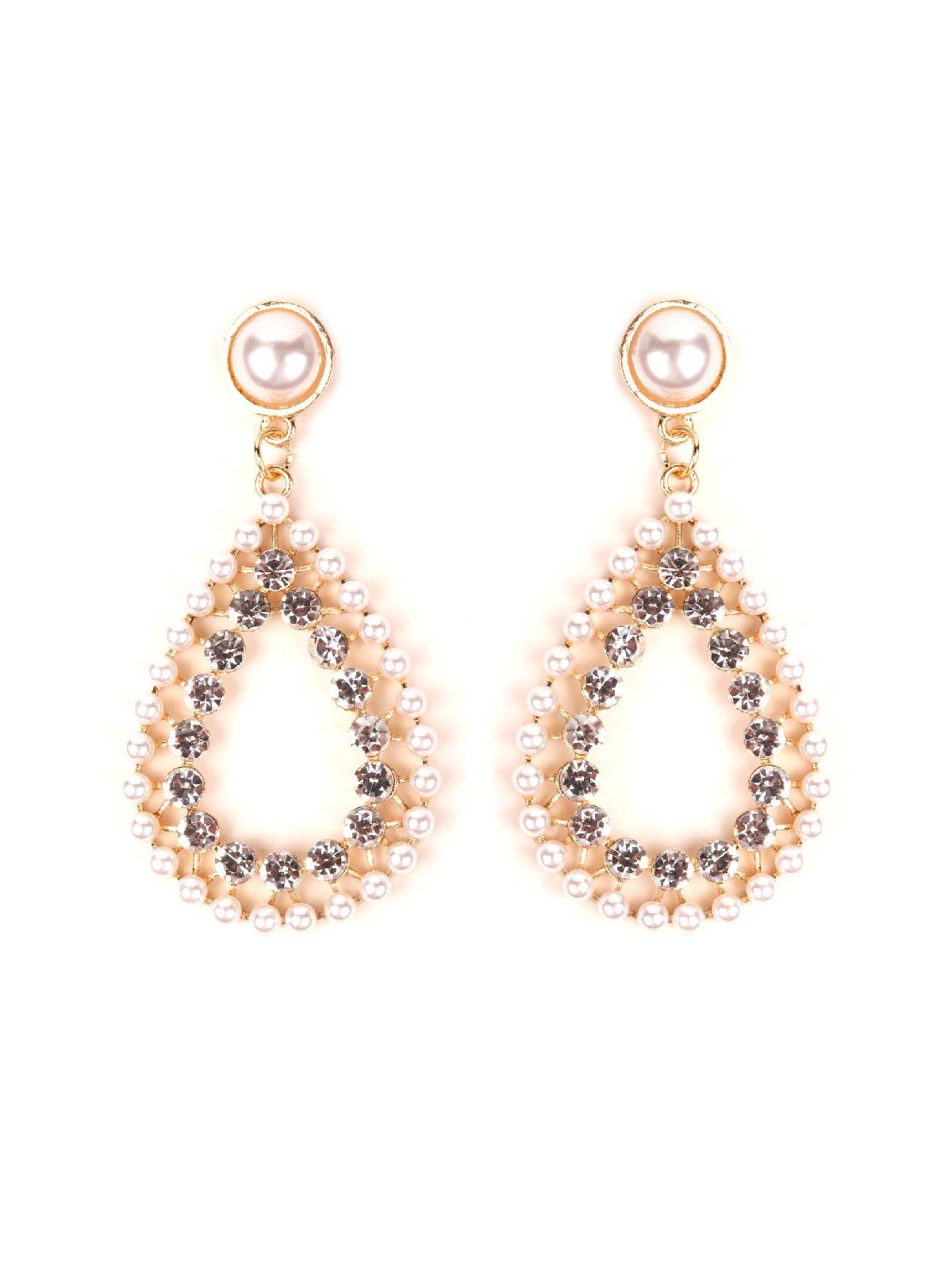 Women's Pearl And Crystal Beaded Teardrop Earrings - Odette
