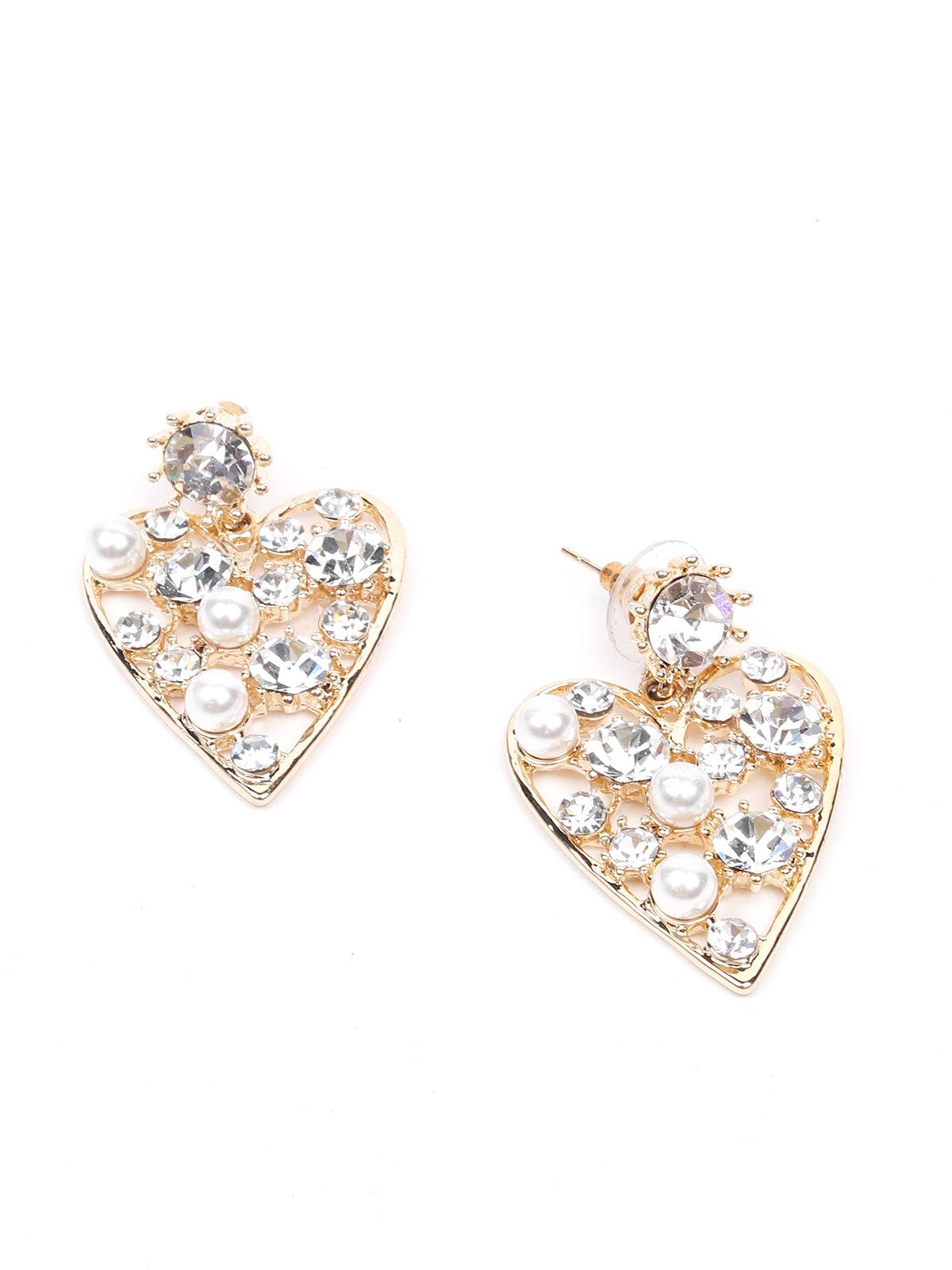 Women's Pearl Studded Heart-Shaped Earrings - Odette