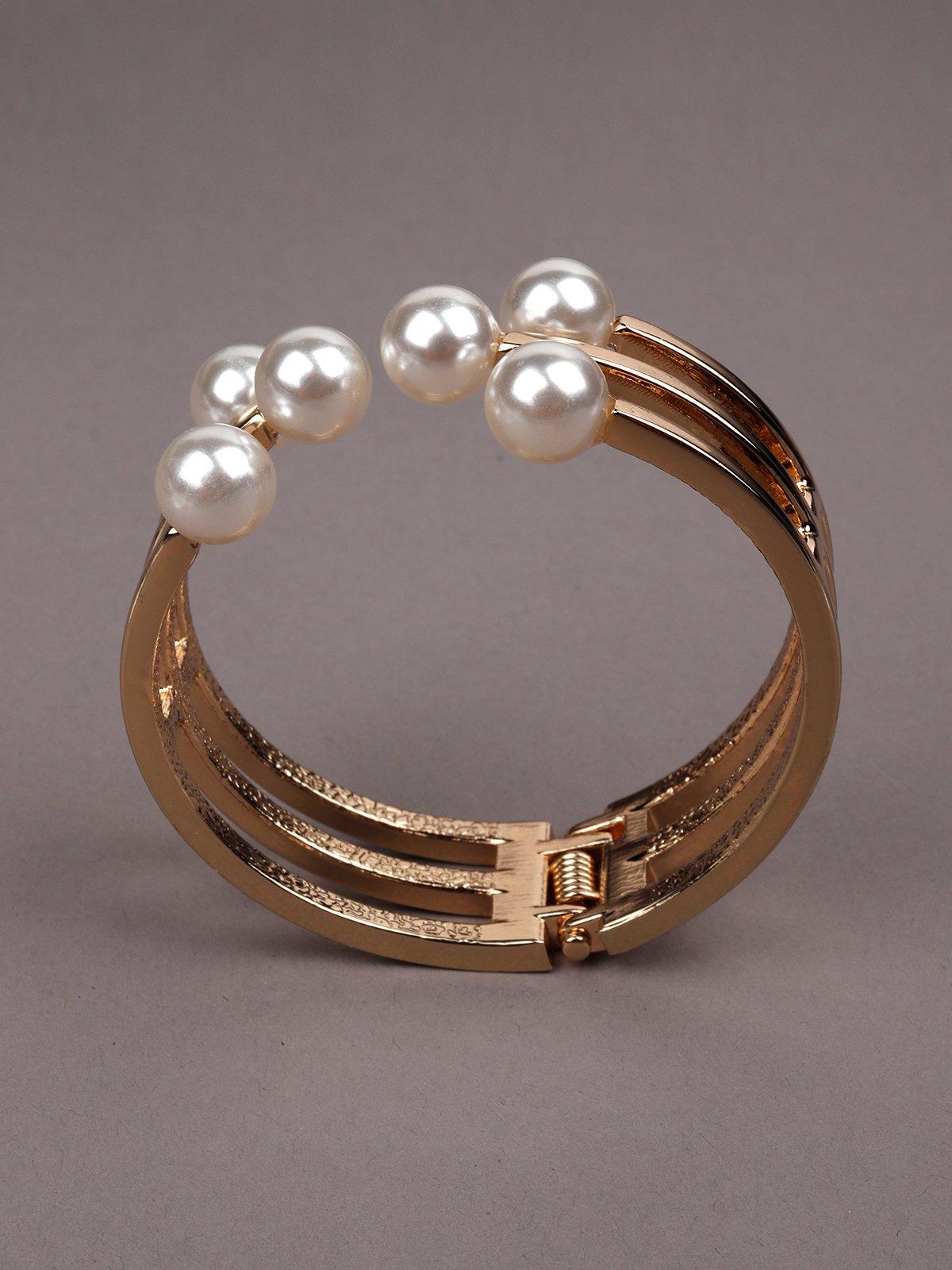 Women's Pearly Gold-Tone Metal Cuff Bracelet - Odette