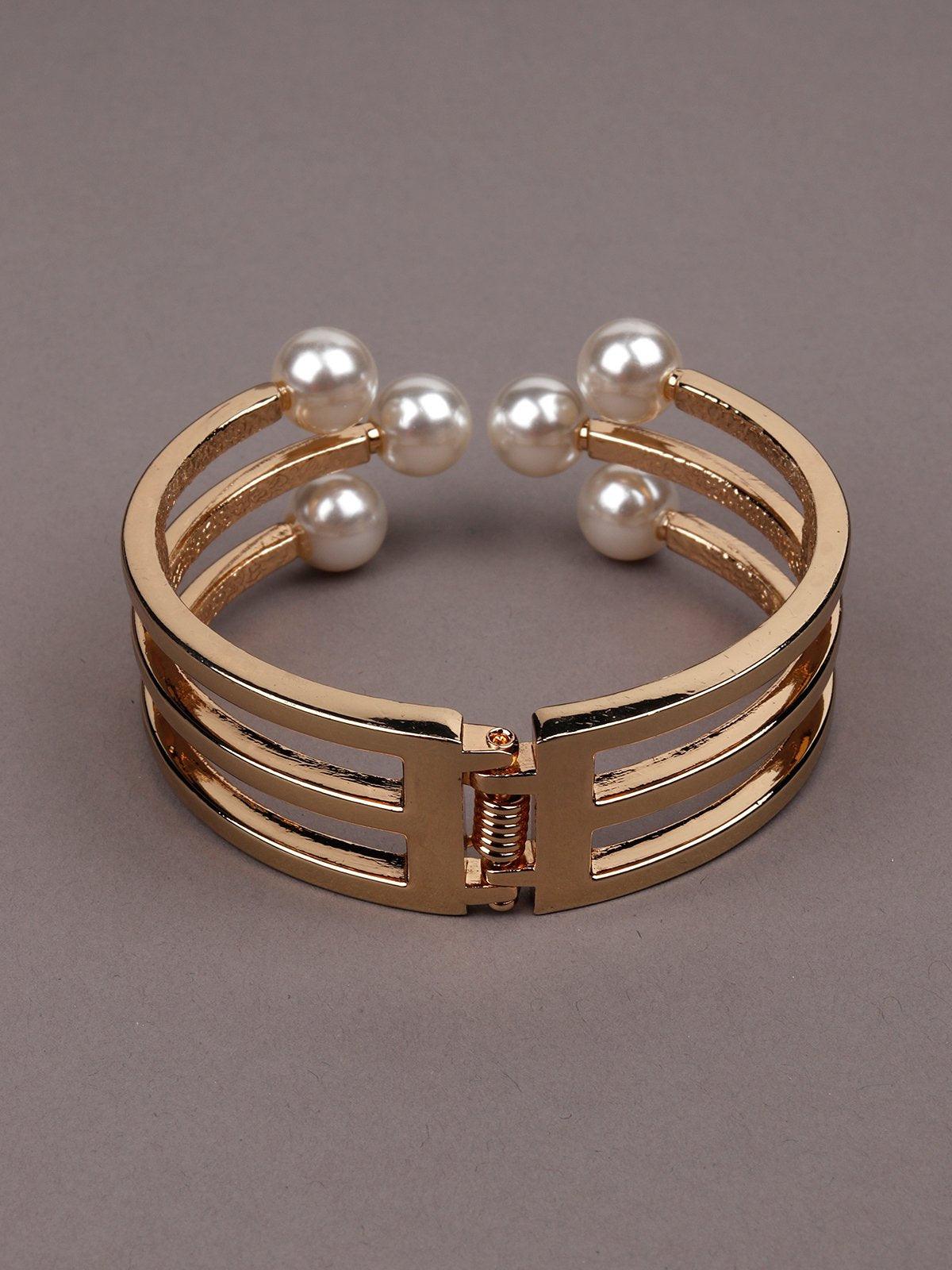 Women's Pearly Gold-Tone Metal Cuff Bracelet - Odette