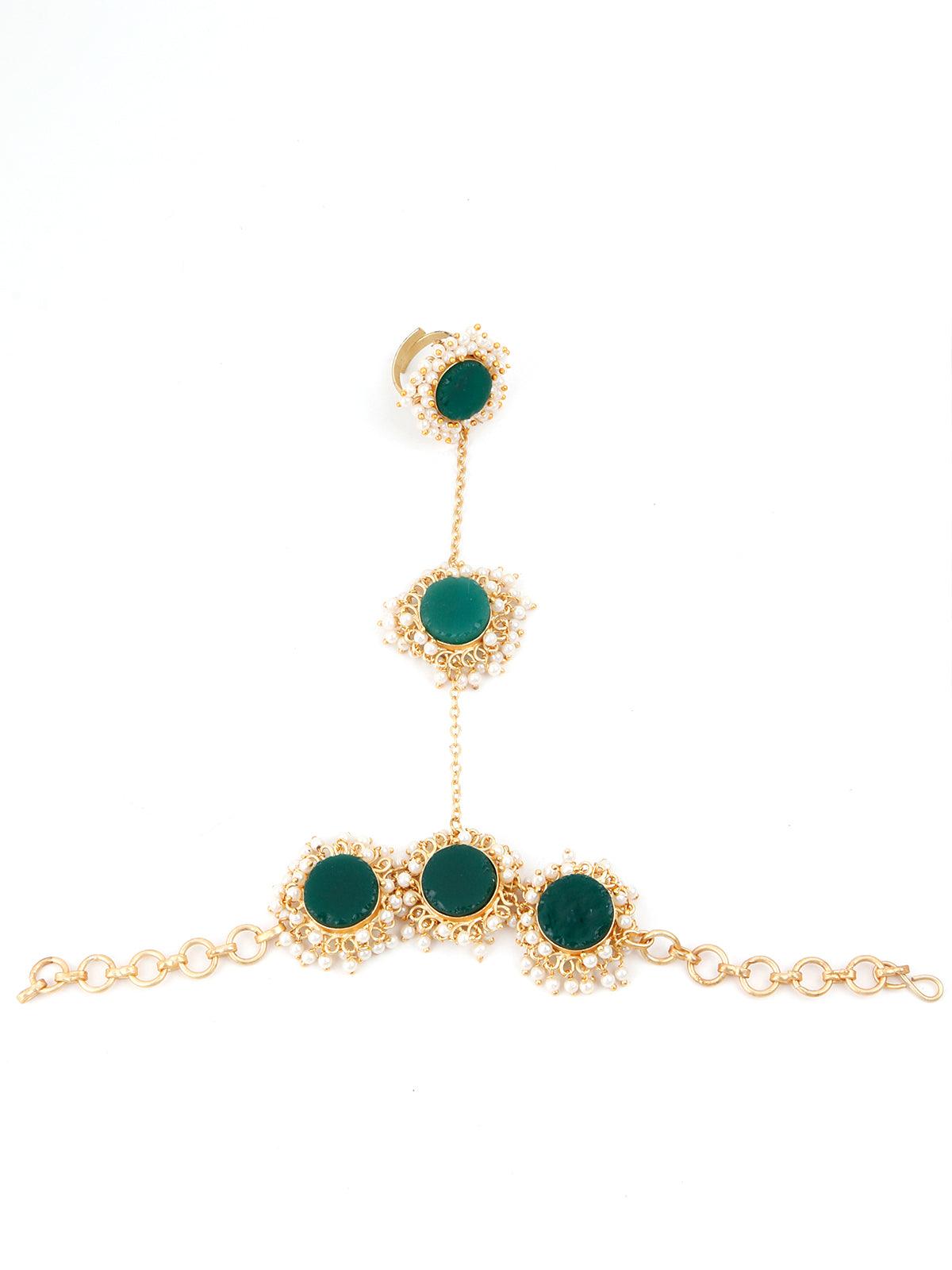 Women's Perfect Gold Tone Green Druzy-Pearl Bracelet - Odette