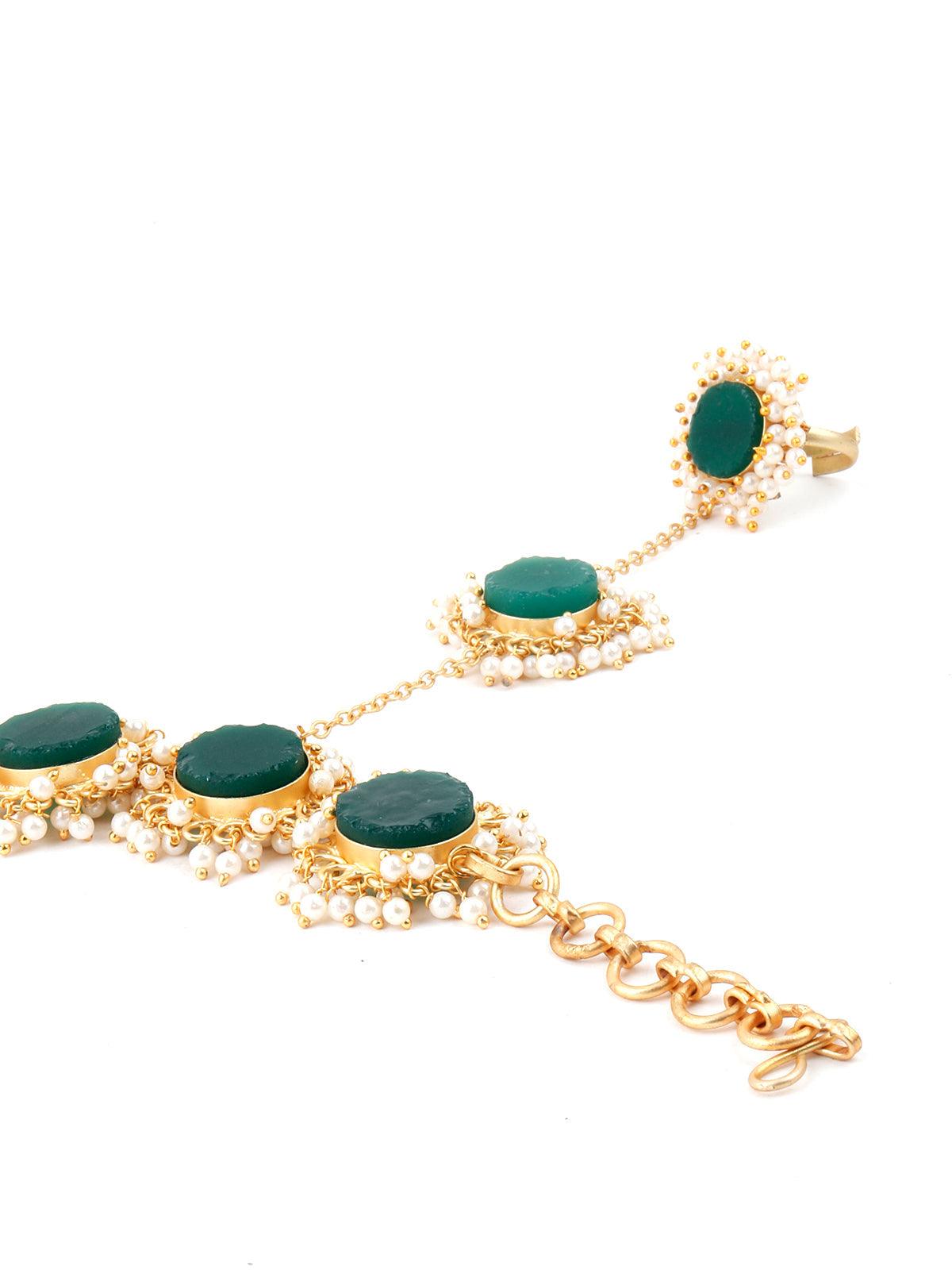Women's Perfect Gold Tone Green Druzy-Pearl Bracelet - Odette