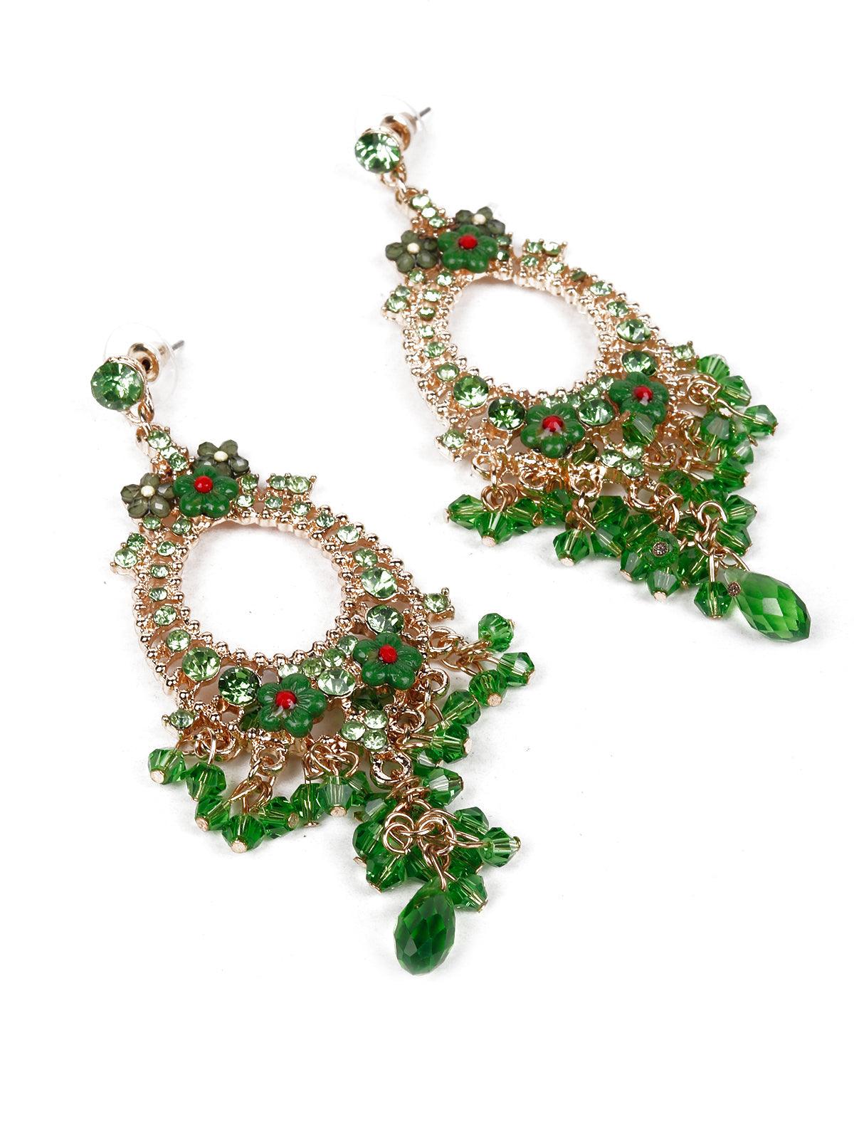 Women's Perfect Green Embellished Earrings - Odette