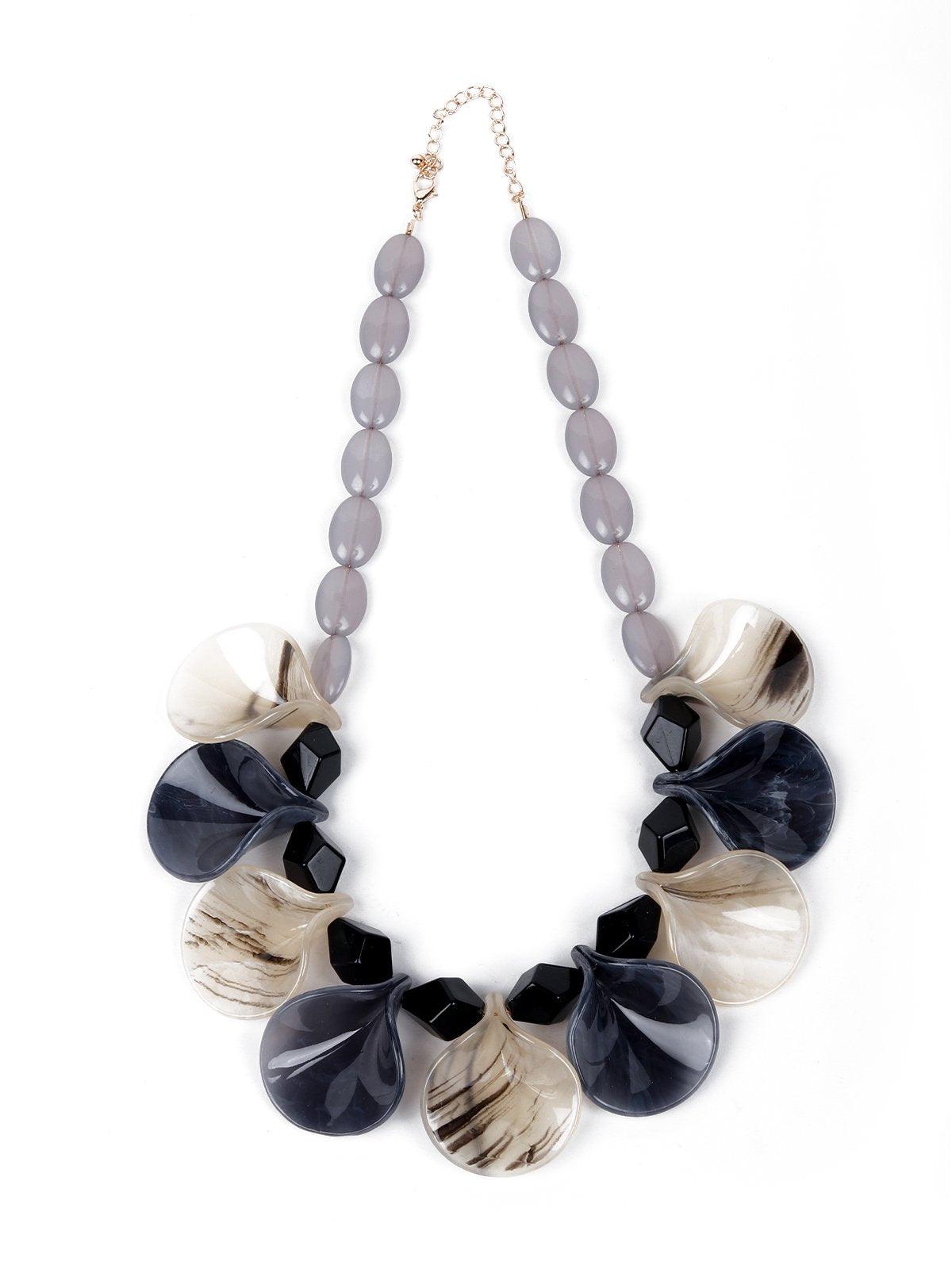 Women's Petal Designer Grey And Cream Hue Necklace - Odette