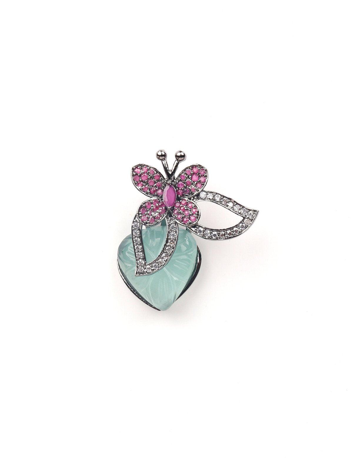 Women's Pink And Green Butterfly Statement Earrings - Odette