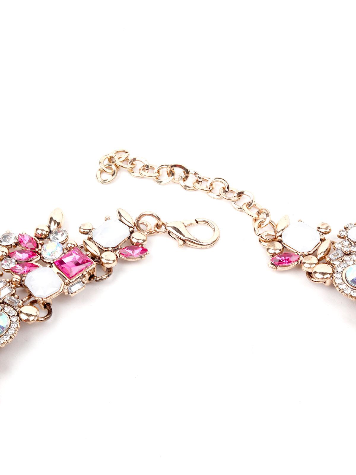 Women's Pink And White Embellished Gorgeous Necklace Set - Odette