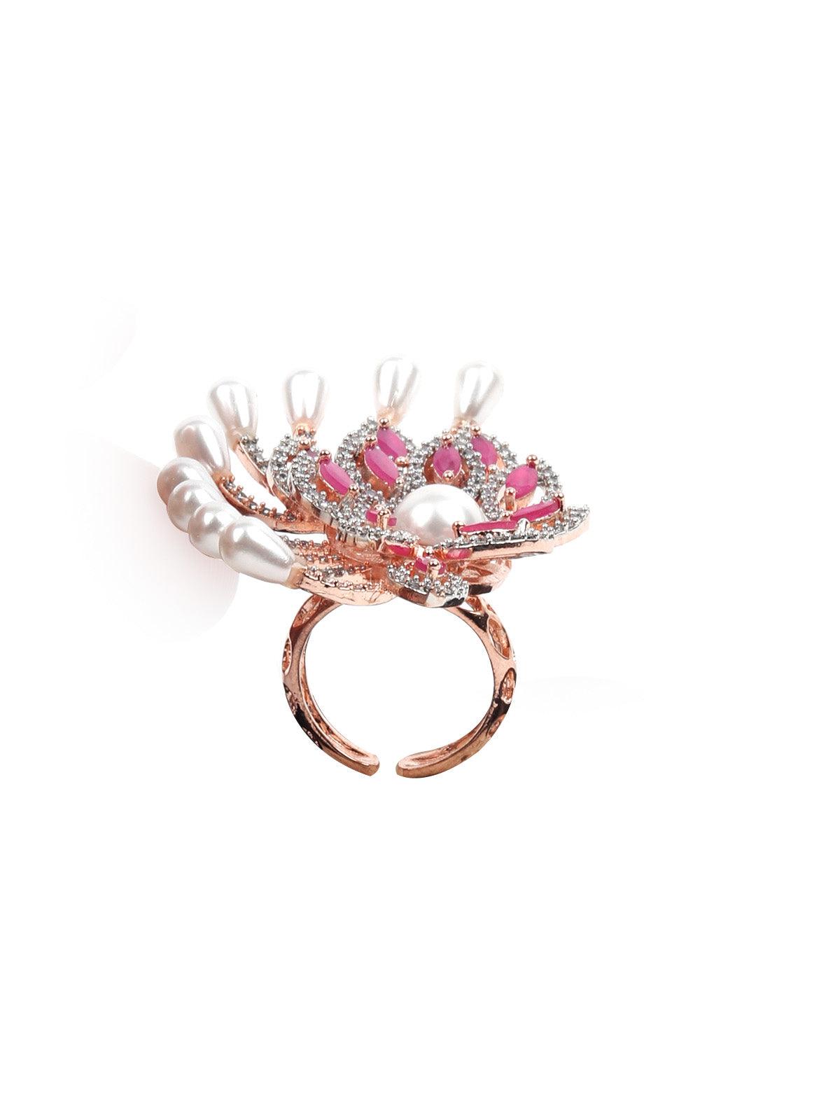 Women's Pink And White Embellished Ring - Odette