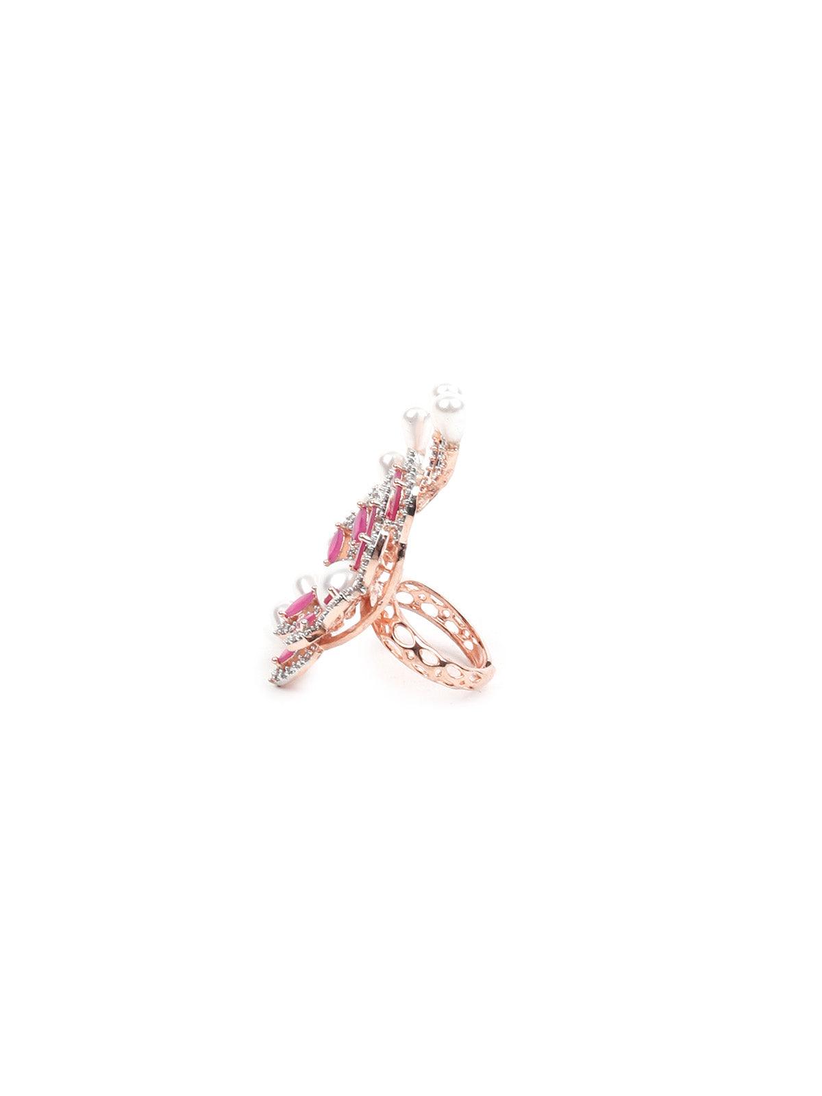 Women's Pink And White Embellished Ring - Odette