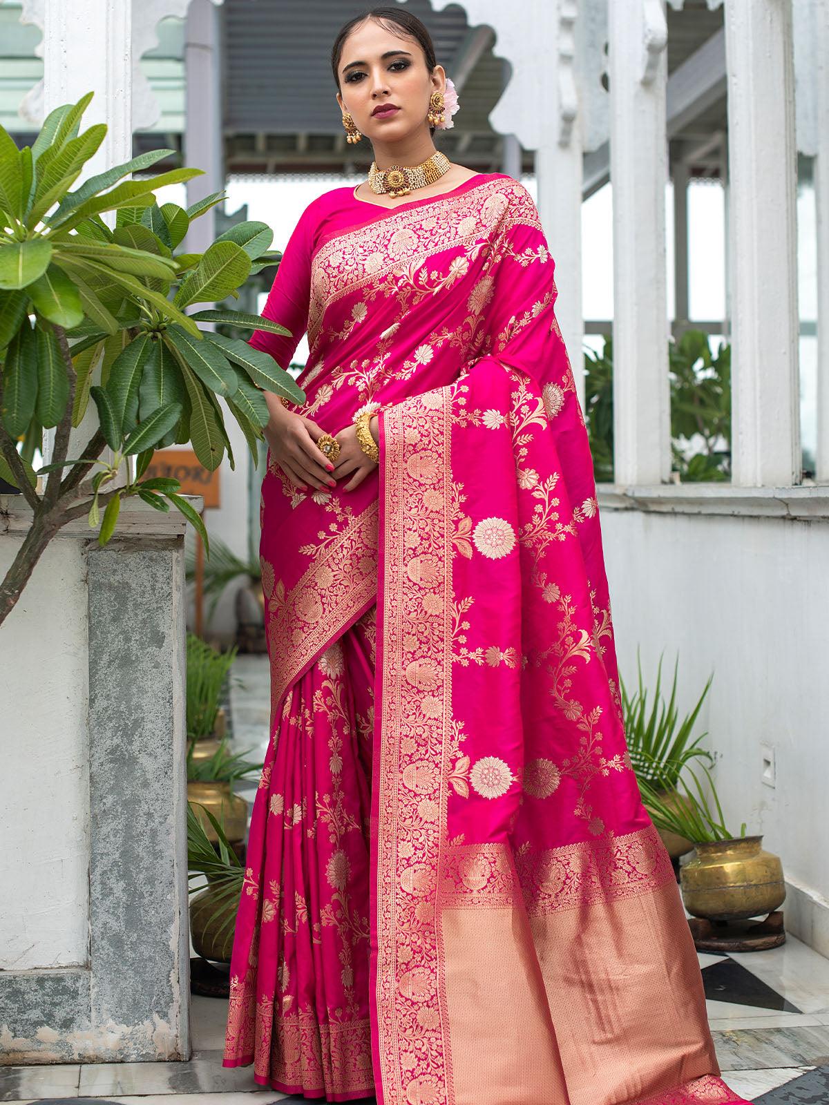 Women's Pink Banarasi Silk Exclusive Wevon Designer Saree - Odette