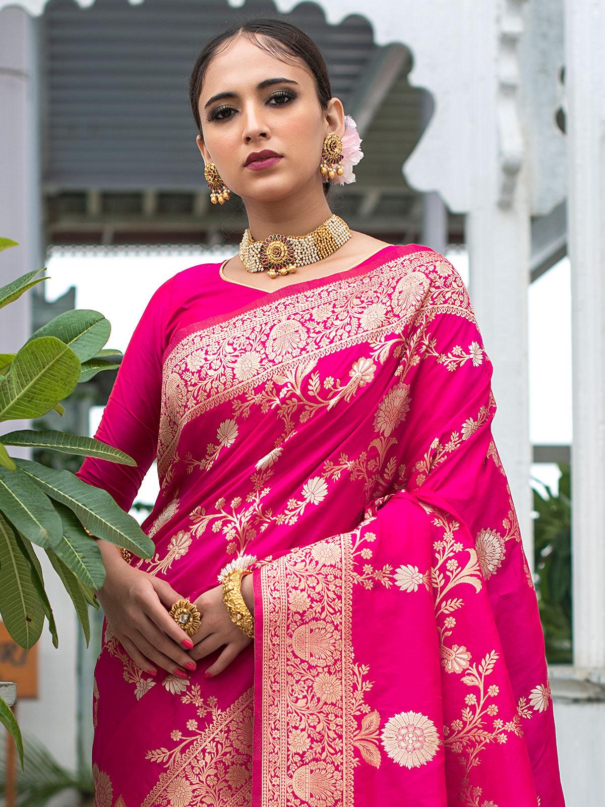 Women's Pink Banarasi Silk Exclusive Wevon Designer Saree - Odette
