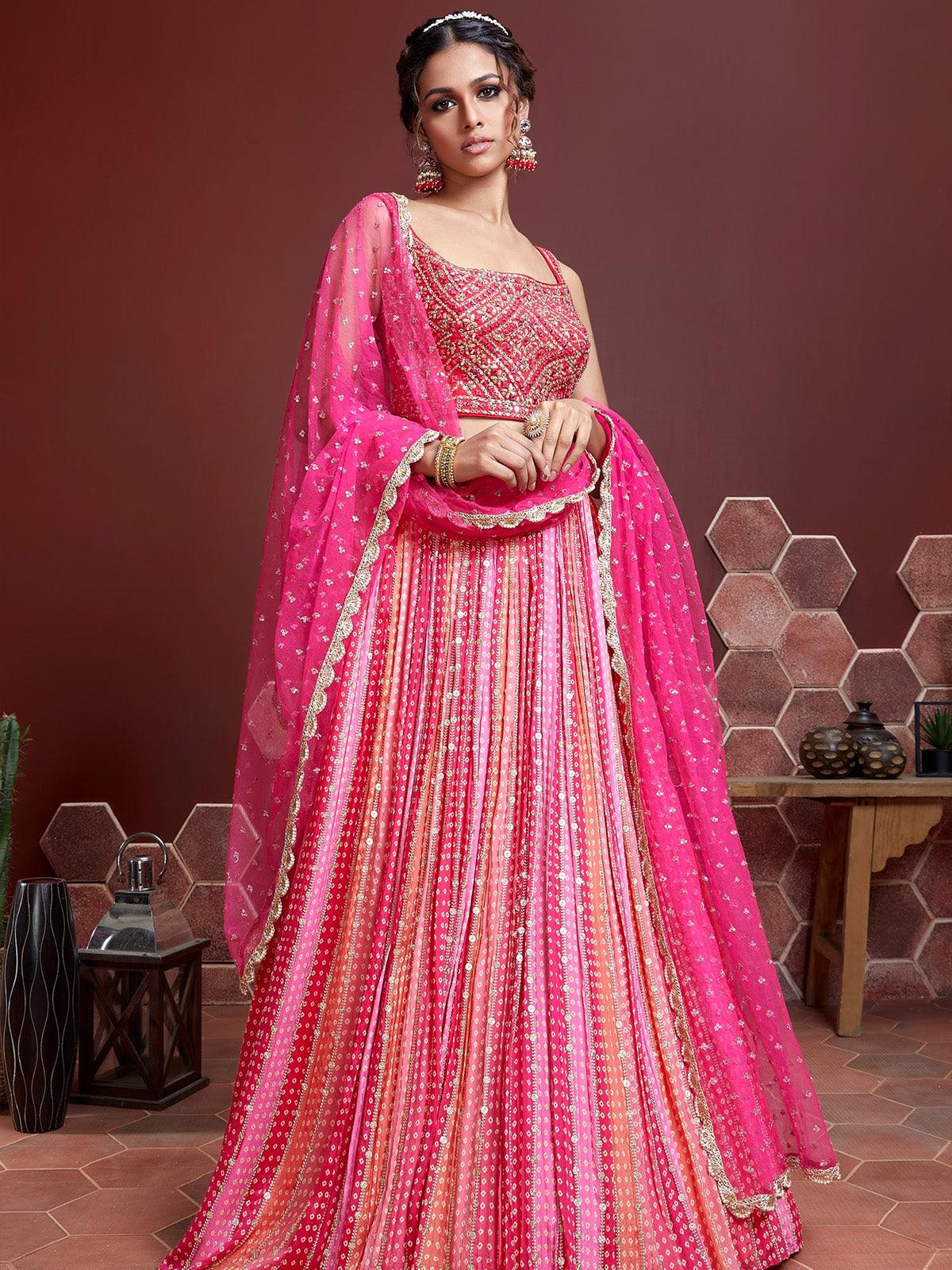 Women's Pink Banglory Silk Lehenga Choli - Odette