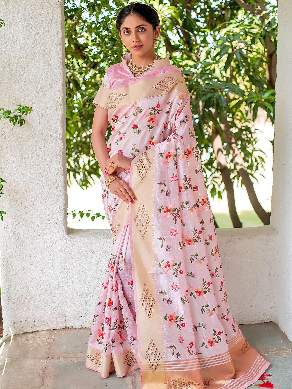 Women's Pink Color Mysore Silk Beautiful Saree - Odette