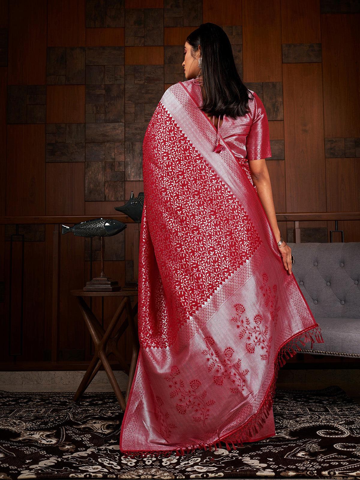 Women's Pink Color Traditional Wear Raw Silk Saree - Odette