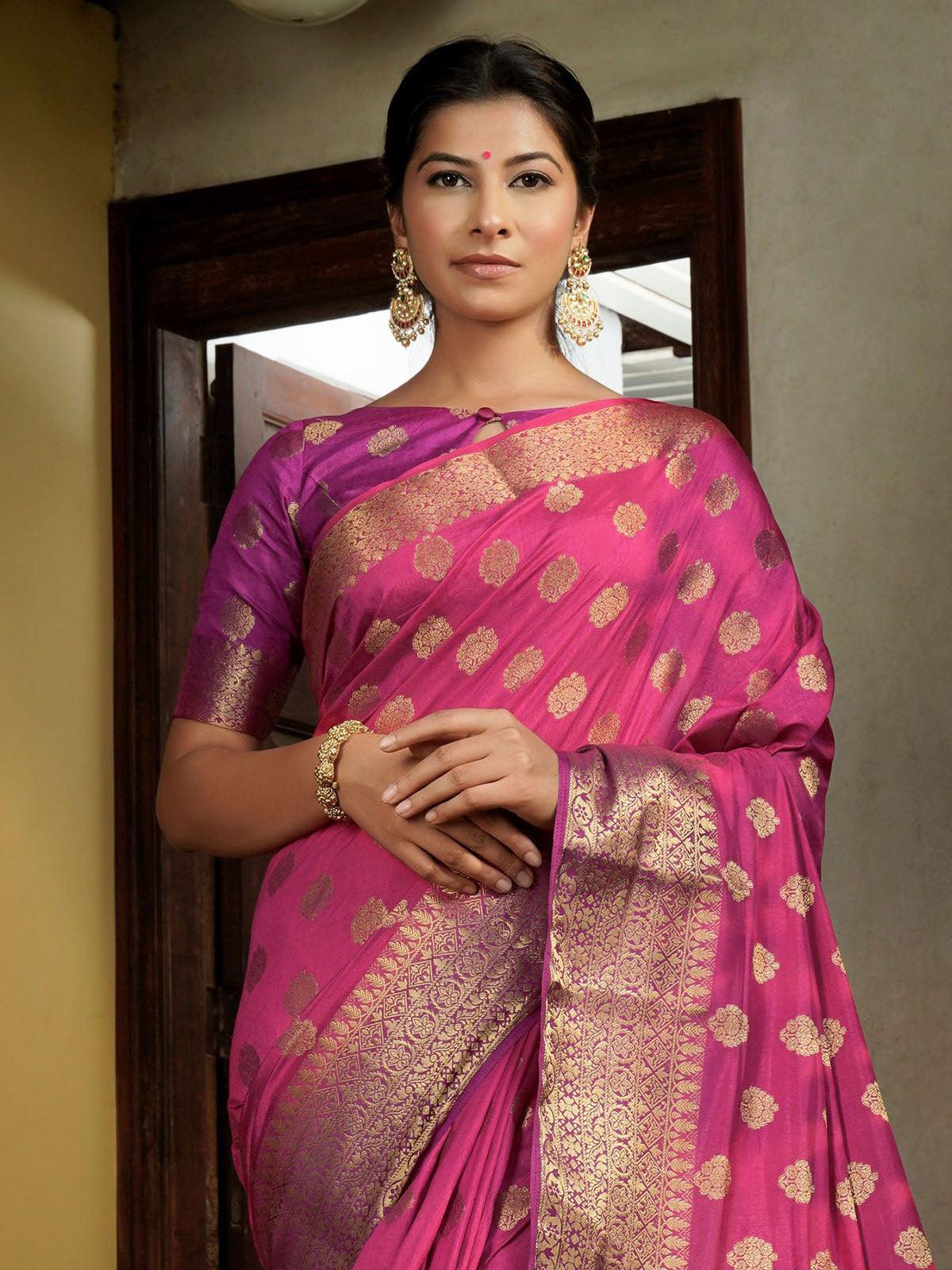 Women's Pink Color Traditional Wear Silk Saree - Odette