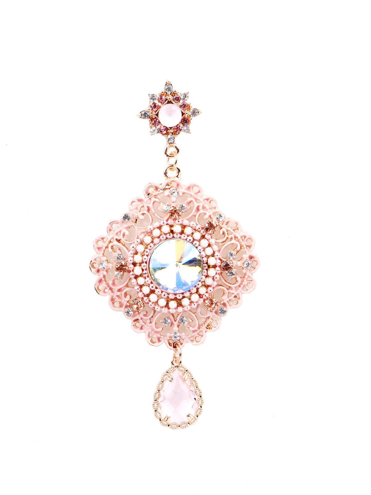 Women's Pink Crystal Embellished Drop Earrings - Odette