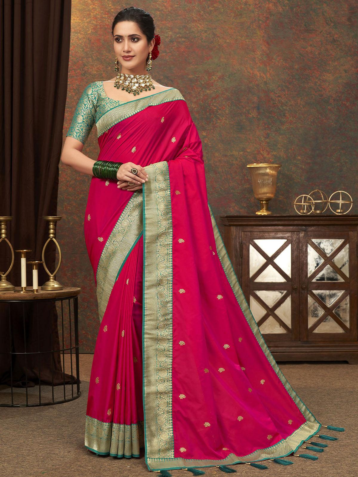 Women's Pink Designer Banarasi Silk Saree - Odette
