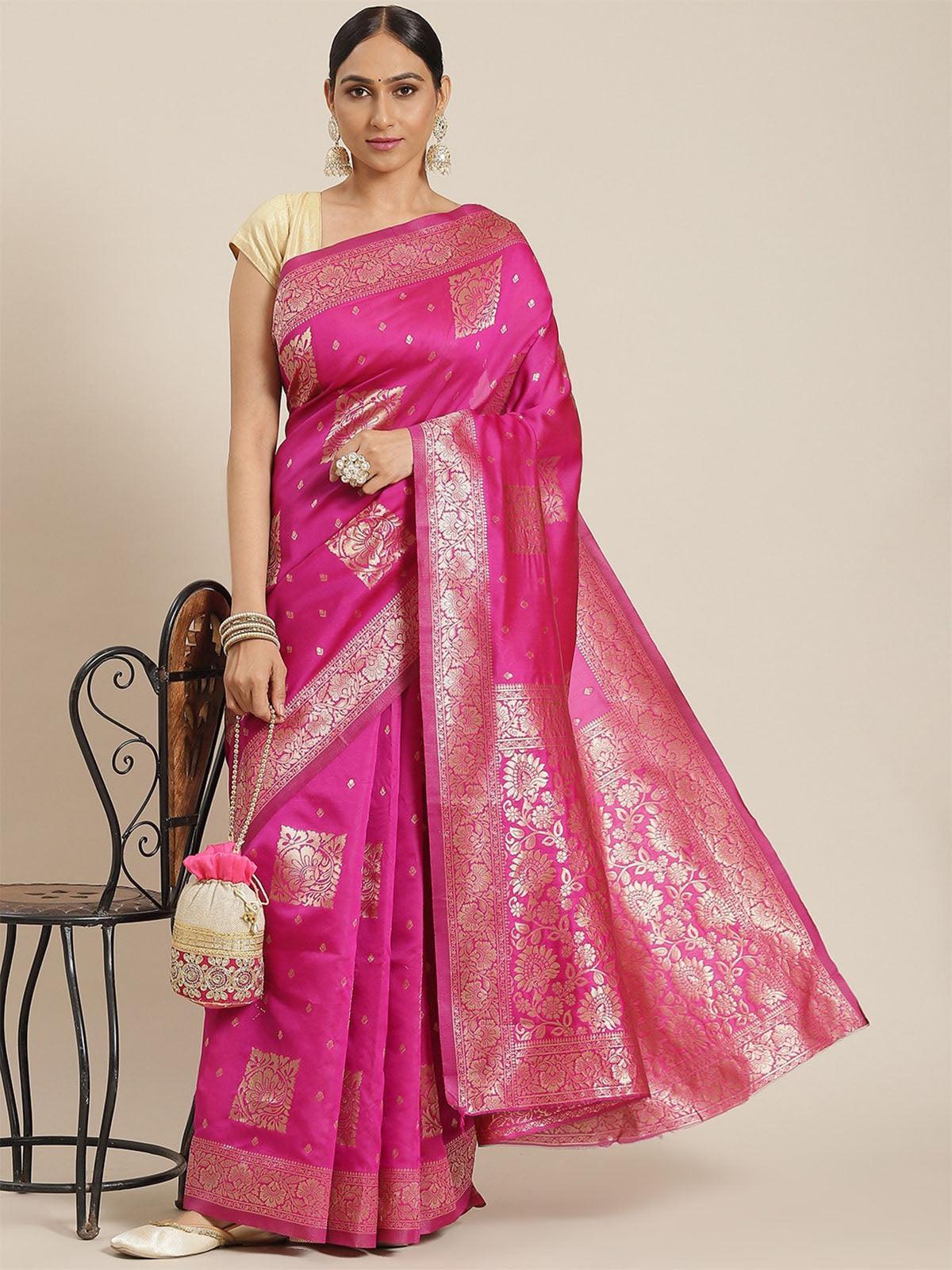 Women's Pink Elegant Silk Blend Woven Saree - Odette