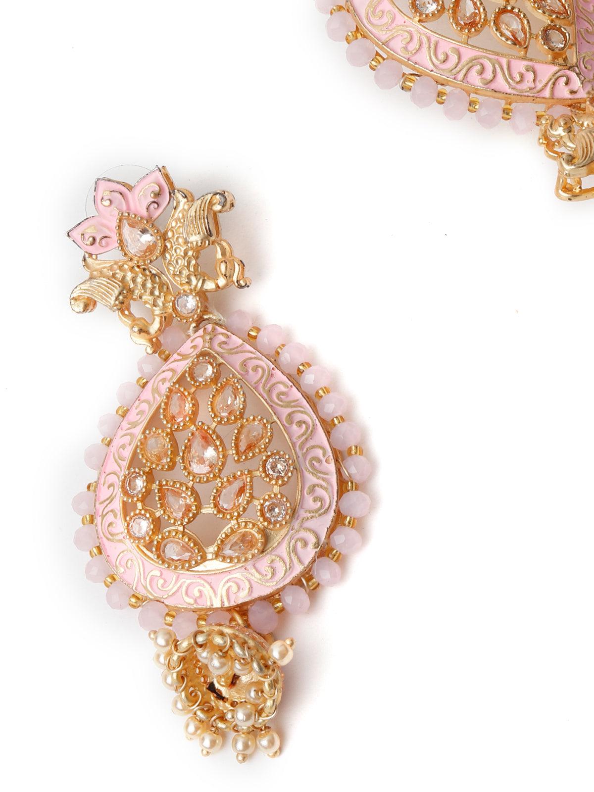 Women's Pink Enamelled Leafy Dangle Earrings - Odette