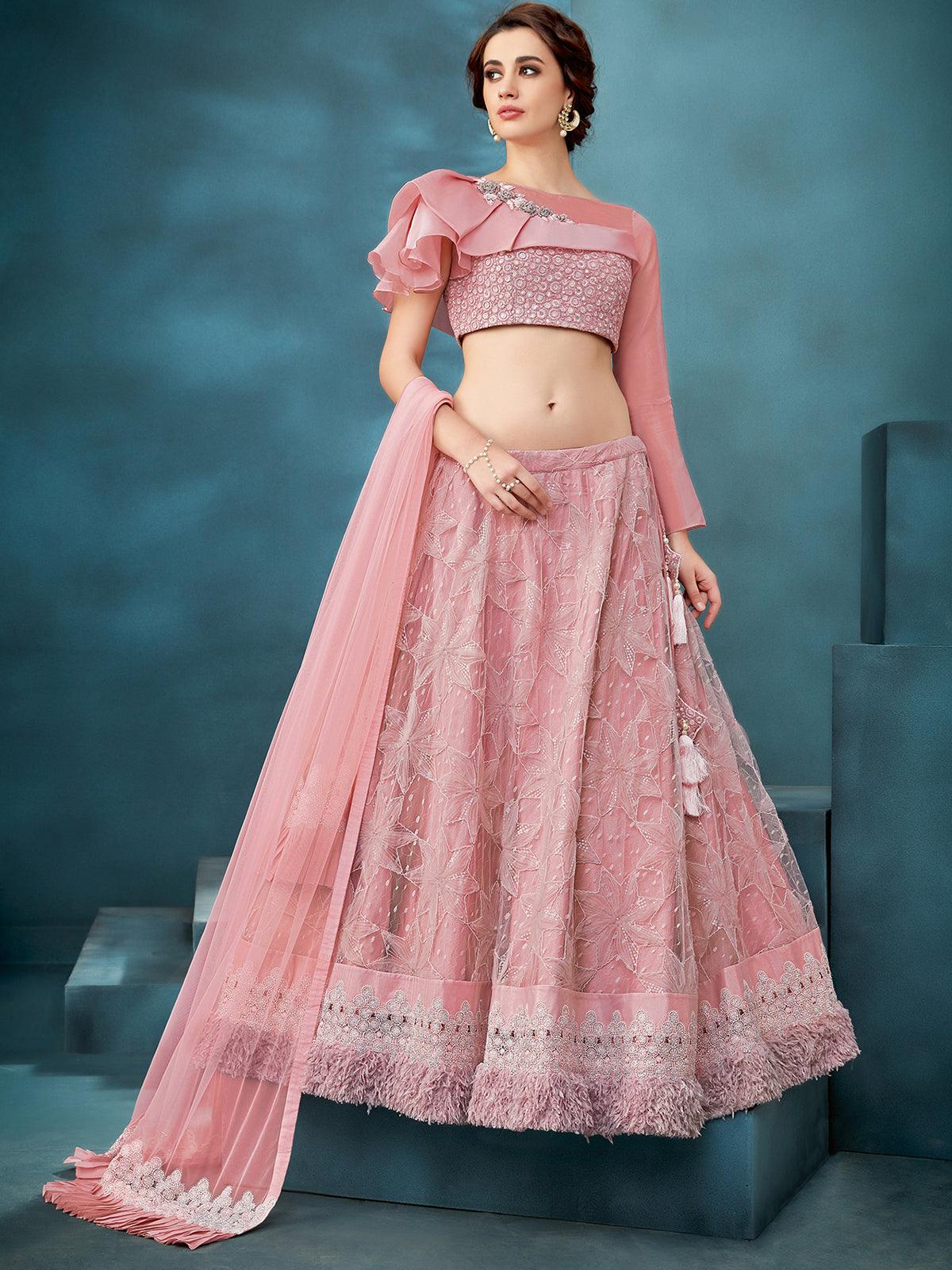 Women's Pink Fancy Net Designer Lehenga Choli - Odette