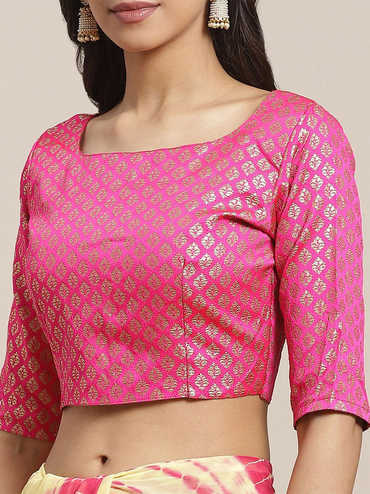 Women's Pink Festive Georgette Woven Saree With Unstitched Blouse - Odette
