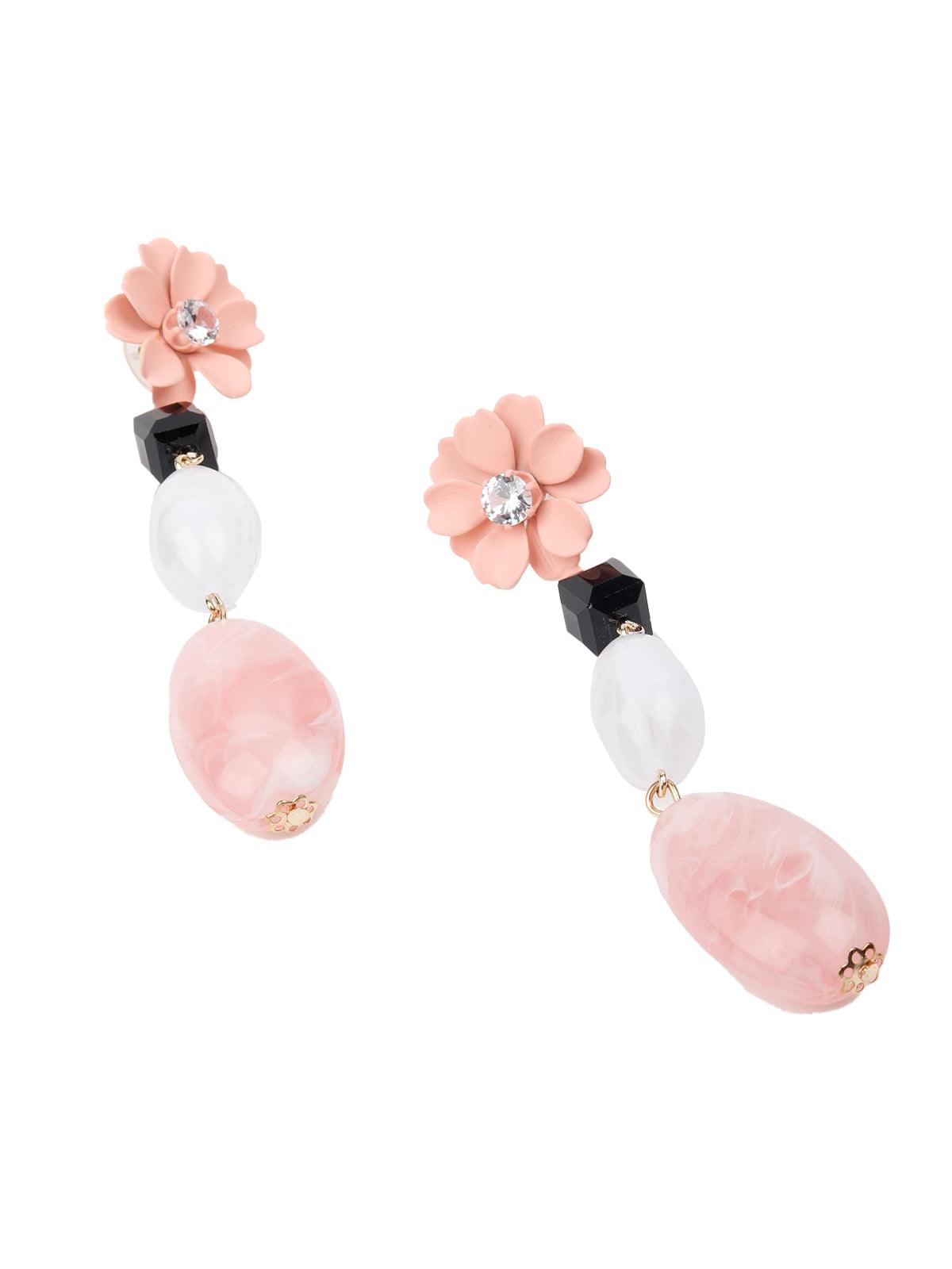 Women's Pink Floral Beaded Drop Earrings - Odette