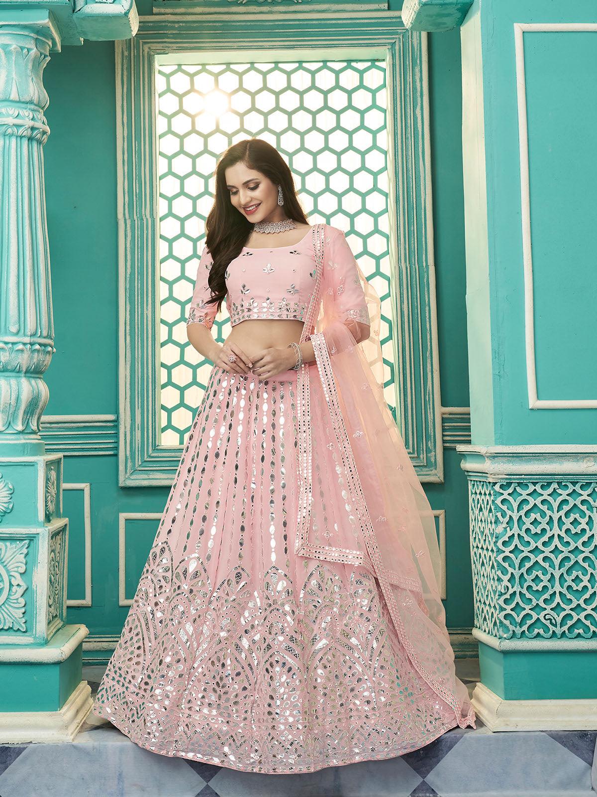 Women's Pink Georgette Sequin Embroidery Lehenga - Odette