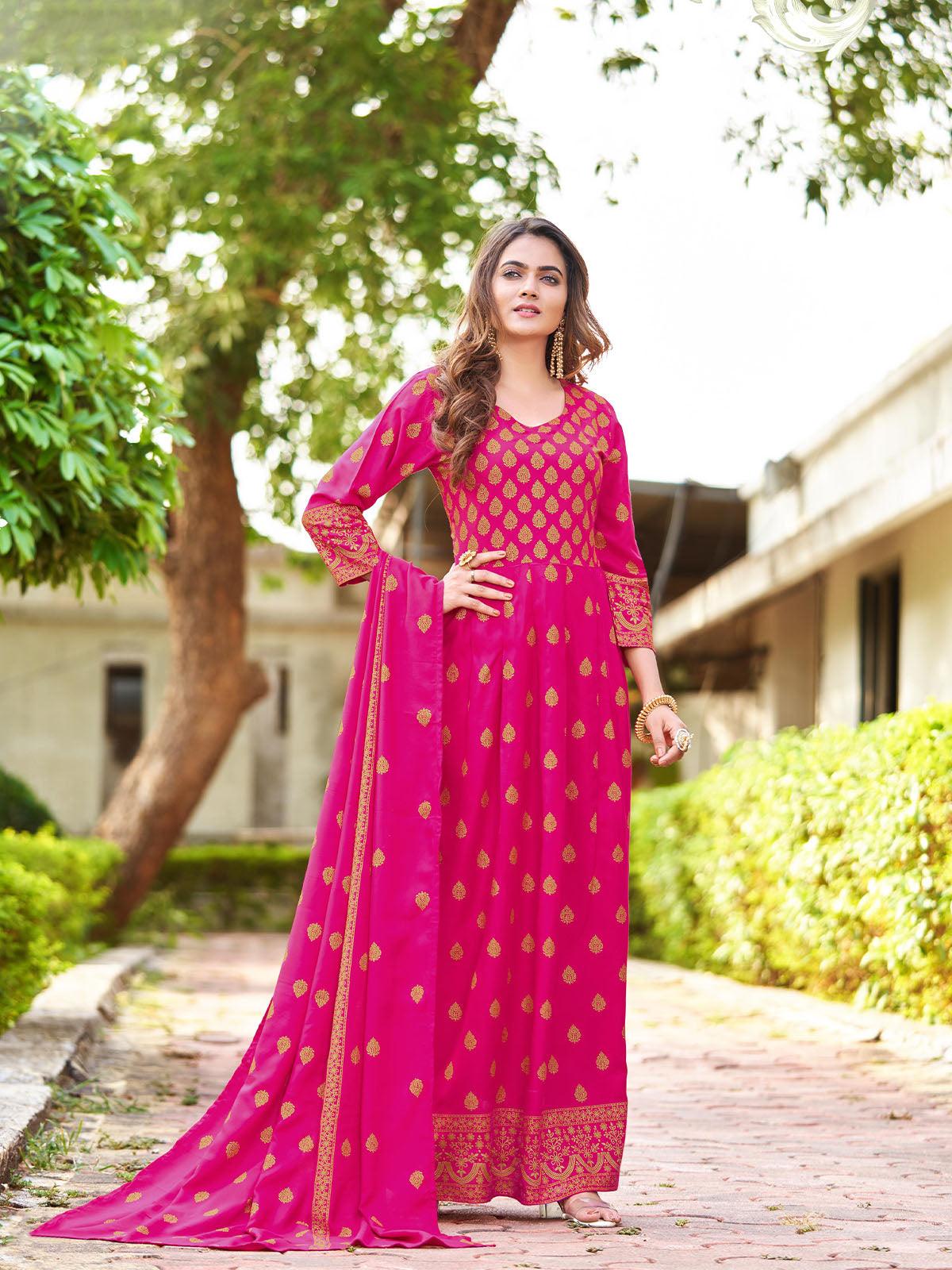 Women's Pink Gorgeous Long Gown With Dupatta - Odette