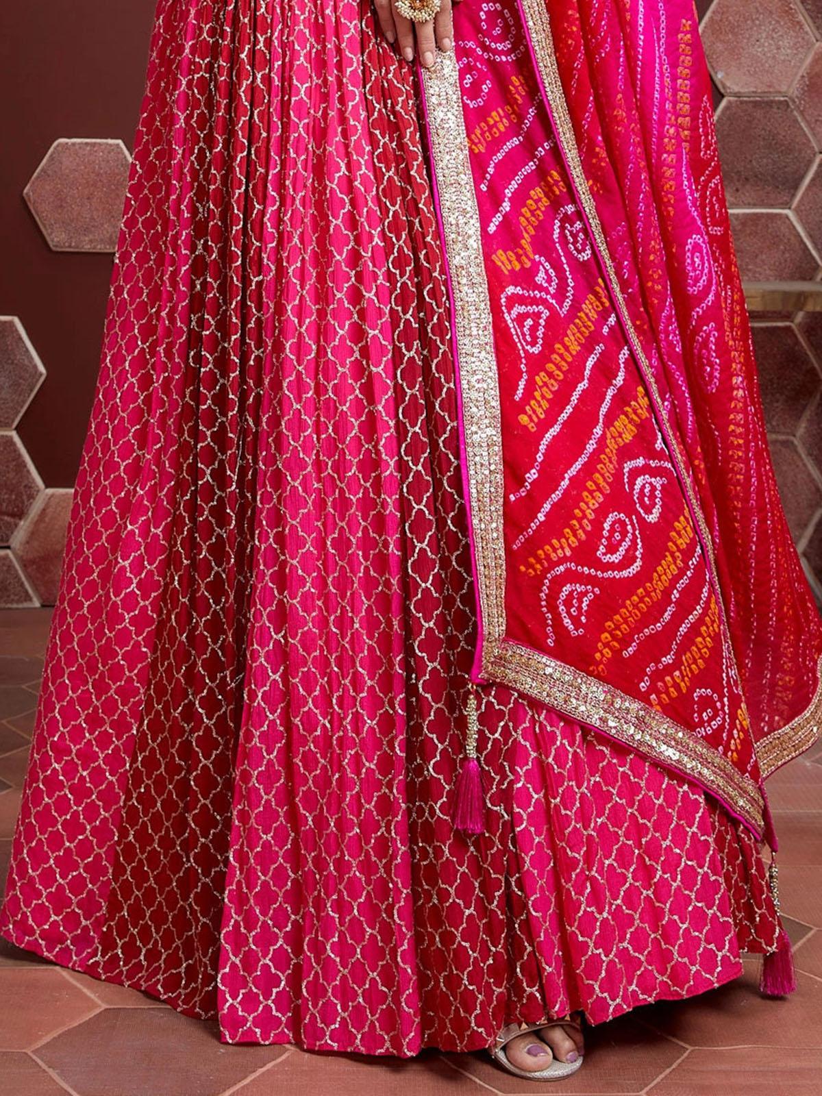Women's Pink Heavy Embroidery Sequin Work Lehenga Choli - Odette