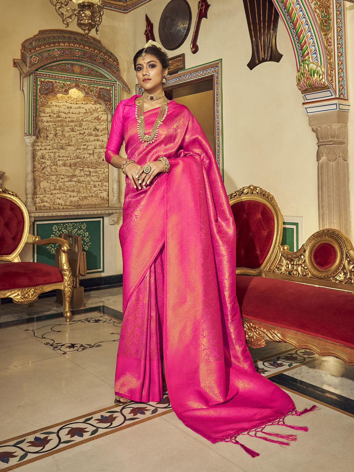 Women's Pink Heavy Handloom Silk Saree - Odette