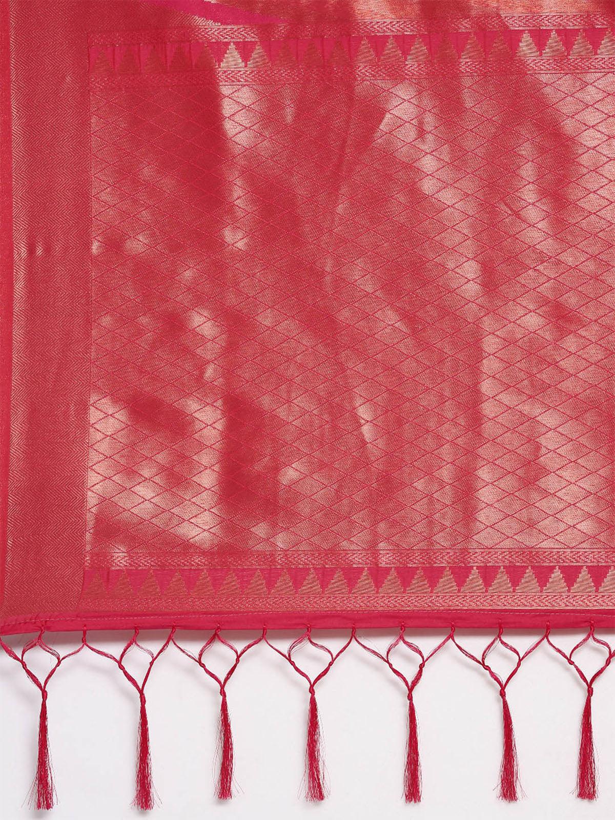 Women's Pink Kanjivaram Silk Banarasi Weaving Silk Saree - Odette