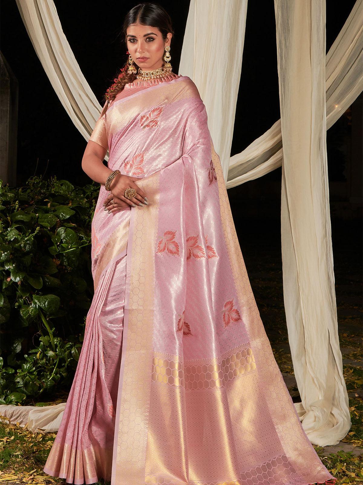 Women's Pink Premium Linen Silk Leheriya Saree - Odette