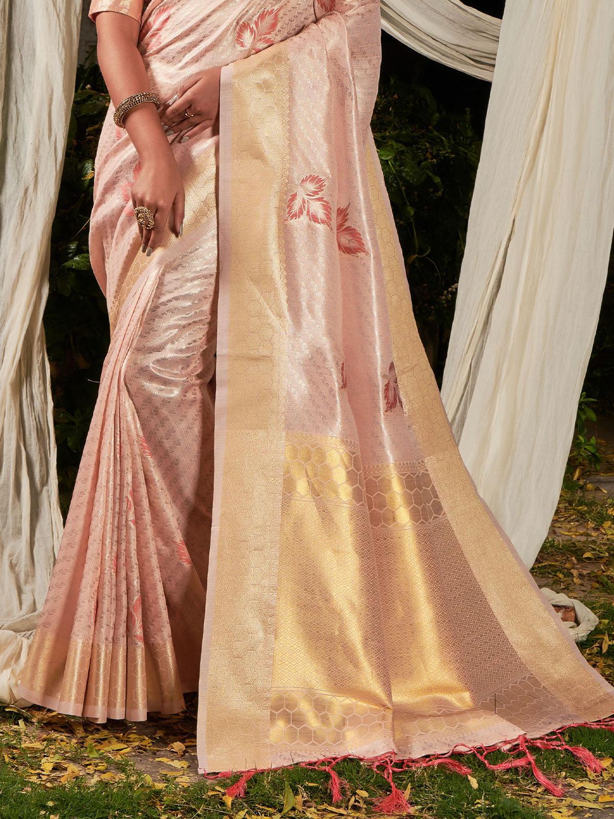 Women's Pink Premium Linen Silk Leheriya Saree - Odette