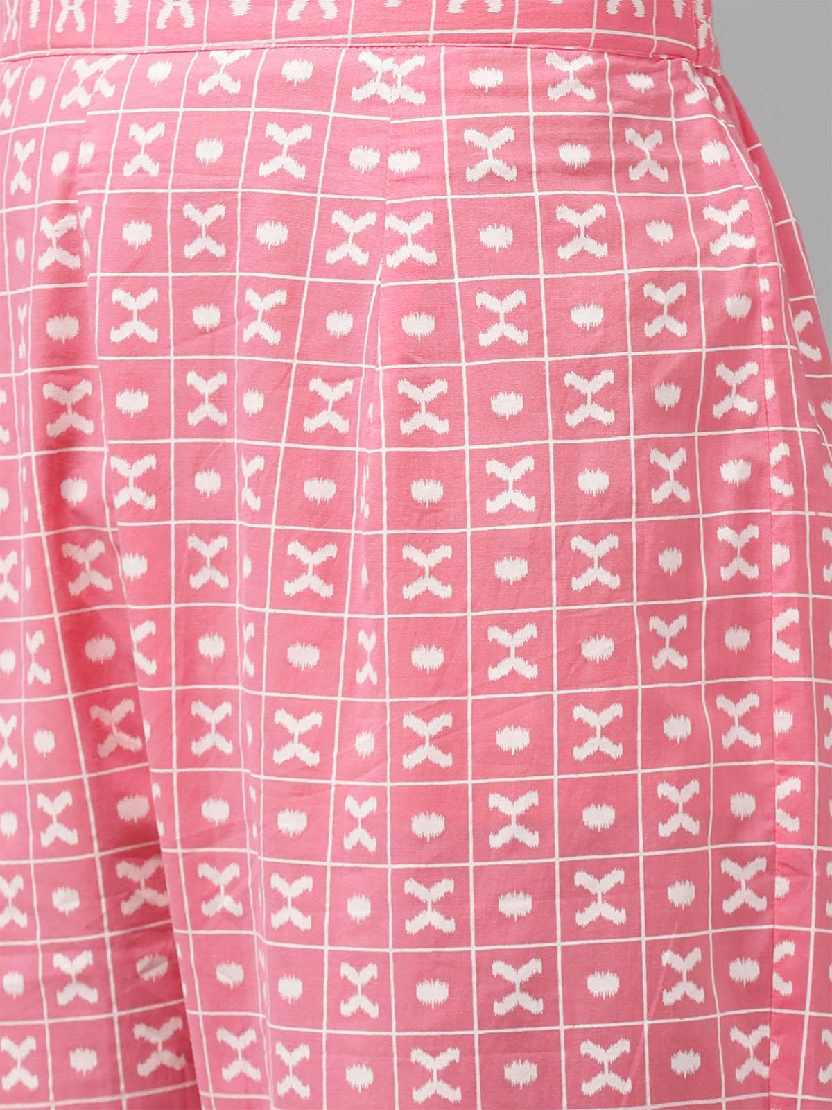 Women's Pink Printed Straight Kurta Trouser With Dupatta Se