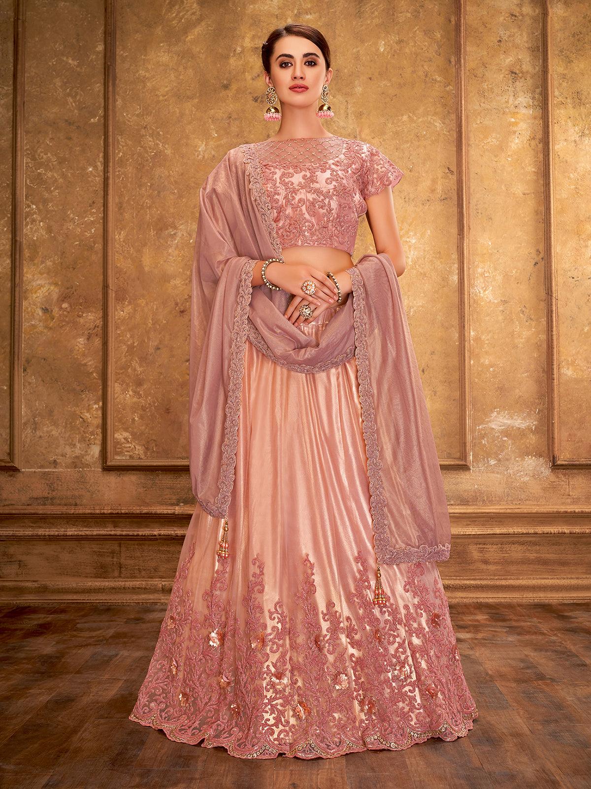 Women's Pink Satin Silk Designer Lehenga Choli - Odette