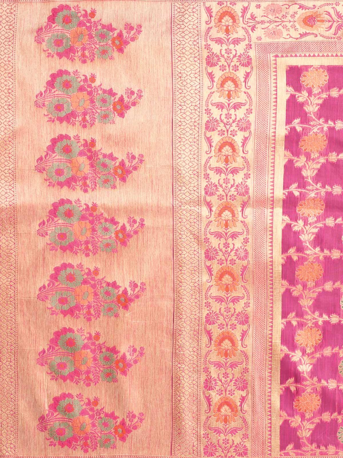 Women's Pink Silk Blend Woven Design Saree With Blouse - Odette