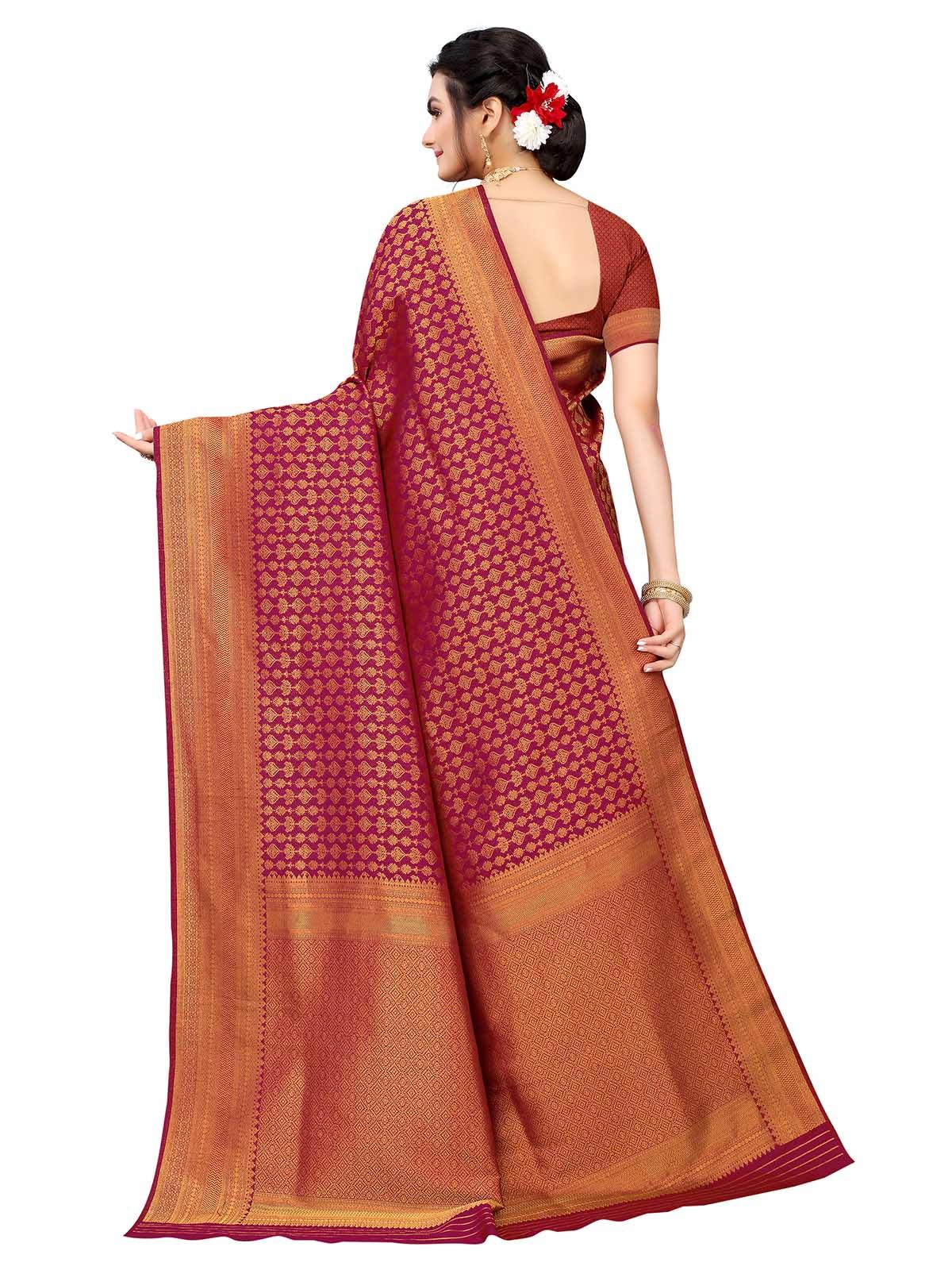 Women's Pink Silk Blend Woven Saree With Blouse - Odette