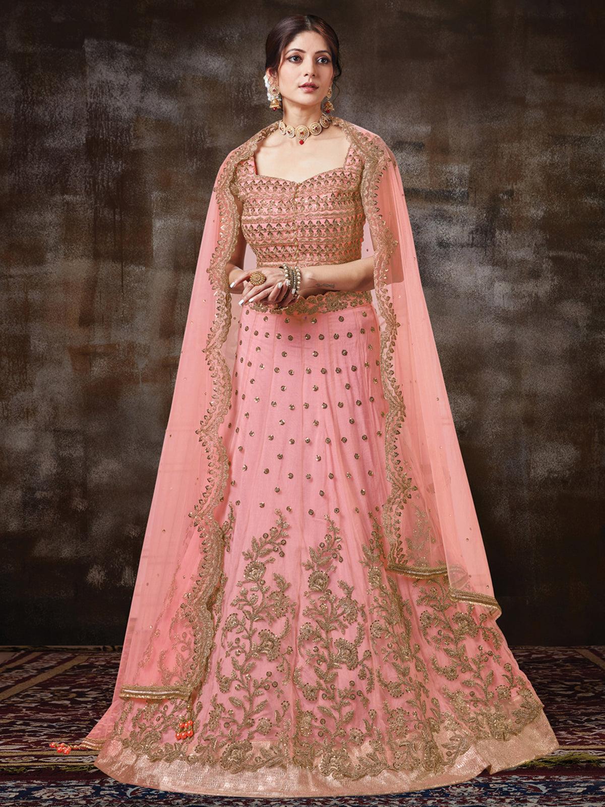 Women's Pink Silk Georgette Designer Lehenga Choli - Odette