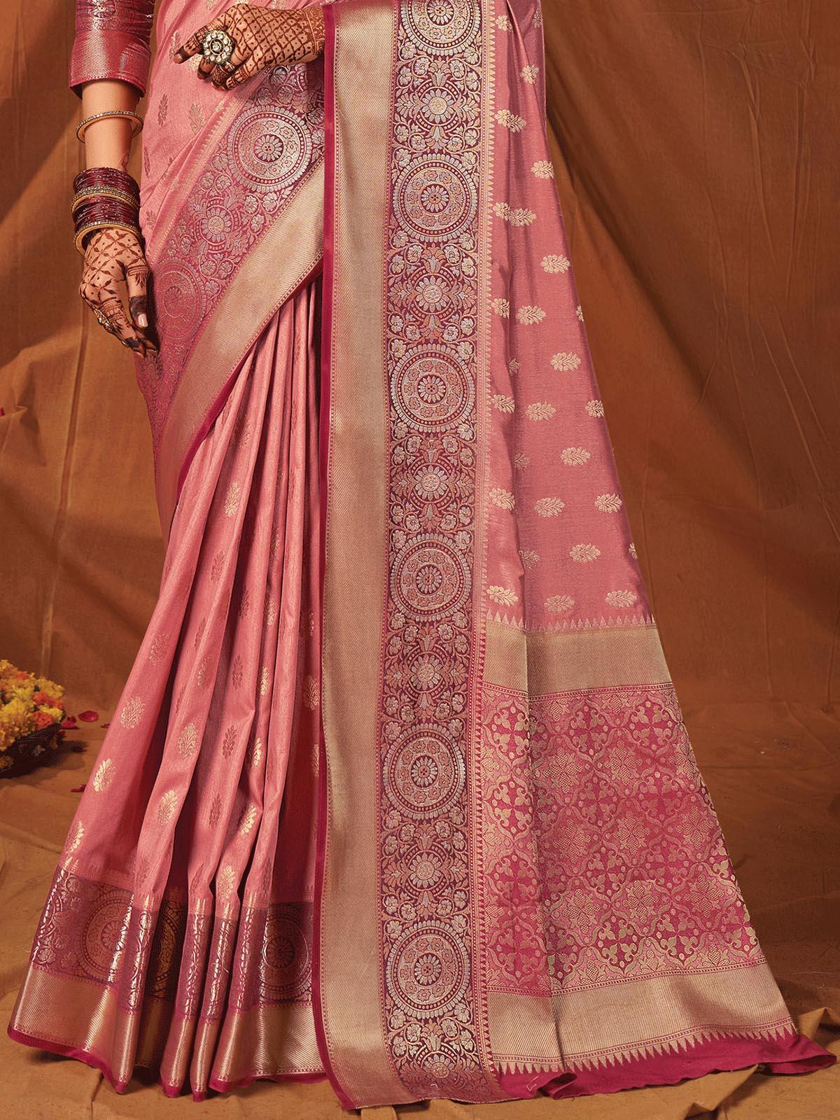 Women's Pink Silk Heavy Jari Wevon Designer Saree - Odette