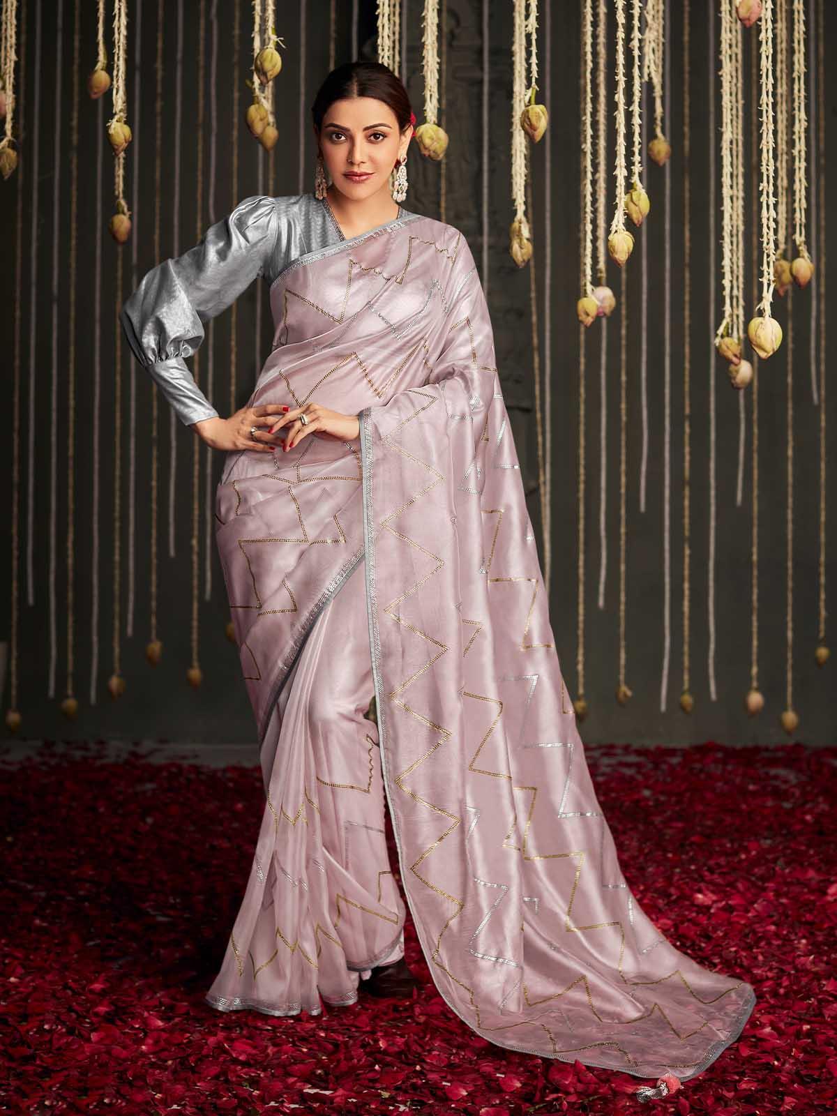 Women's Pink Silk Woven Design Saree With Blouse - Odette