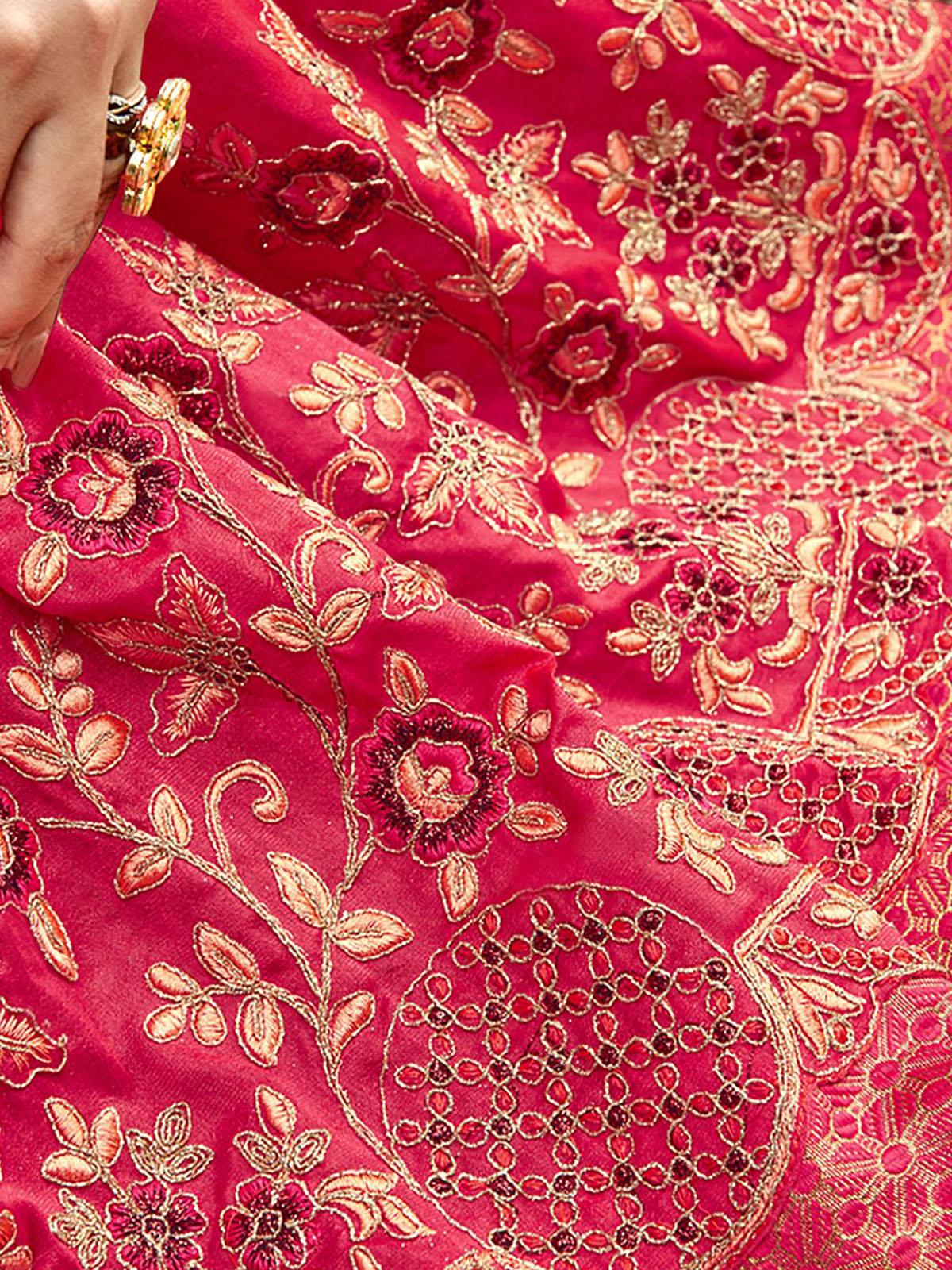 Women's Pink Stunning Embroidered Art Silk Saree - Odette