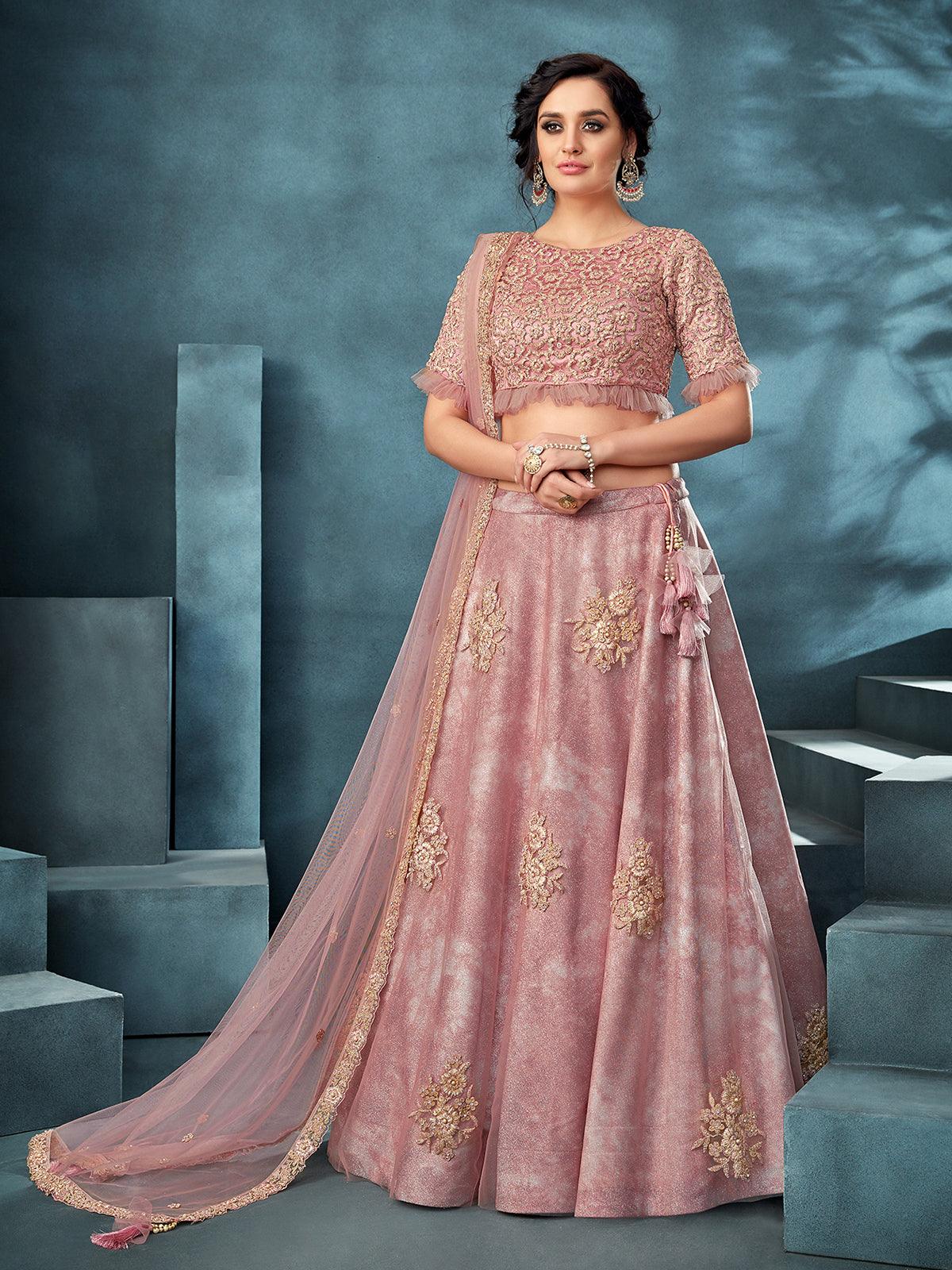 Women's Pink Value Addition Fabric Net Designer Lehenga Choli - Odette