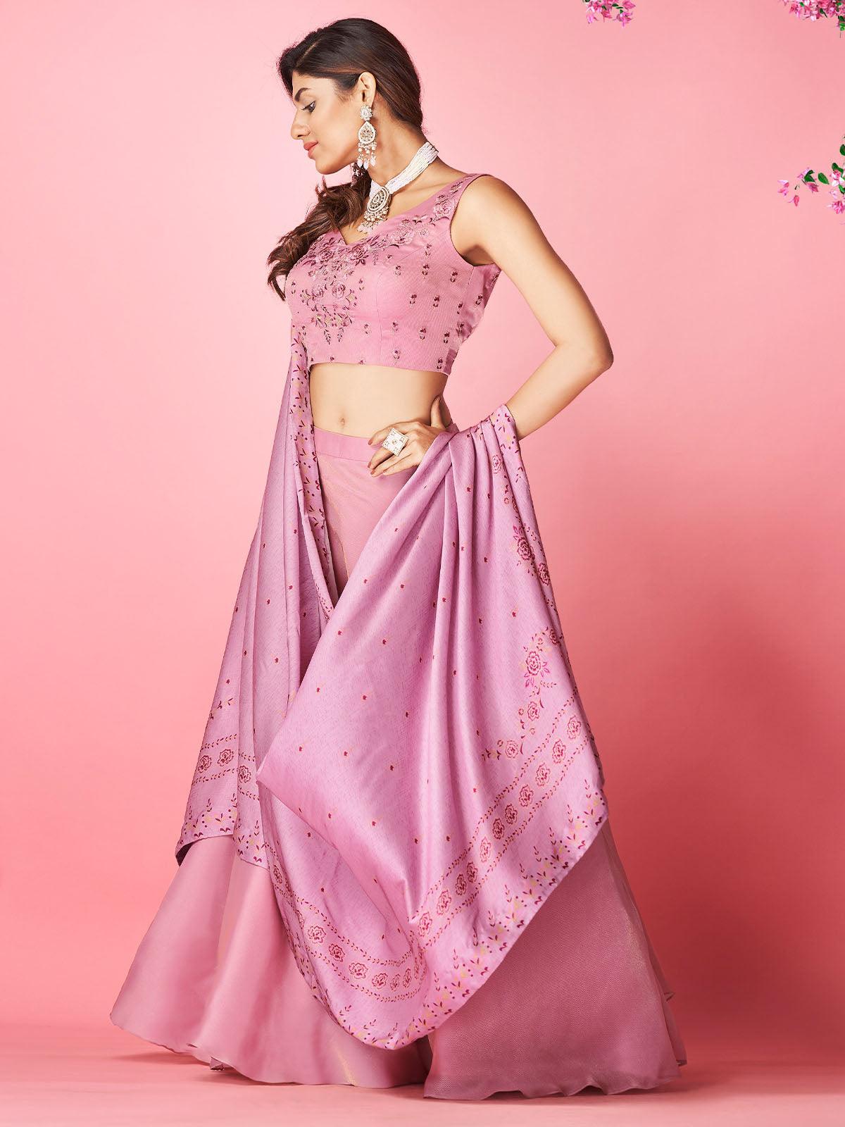 Women's Pink Women's Gorgeous Lehenga Choli Set - Odette