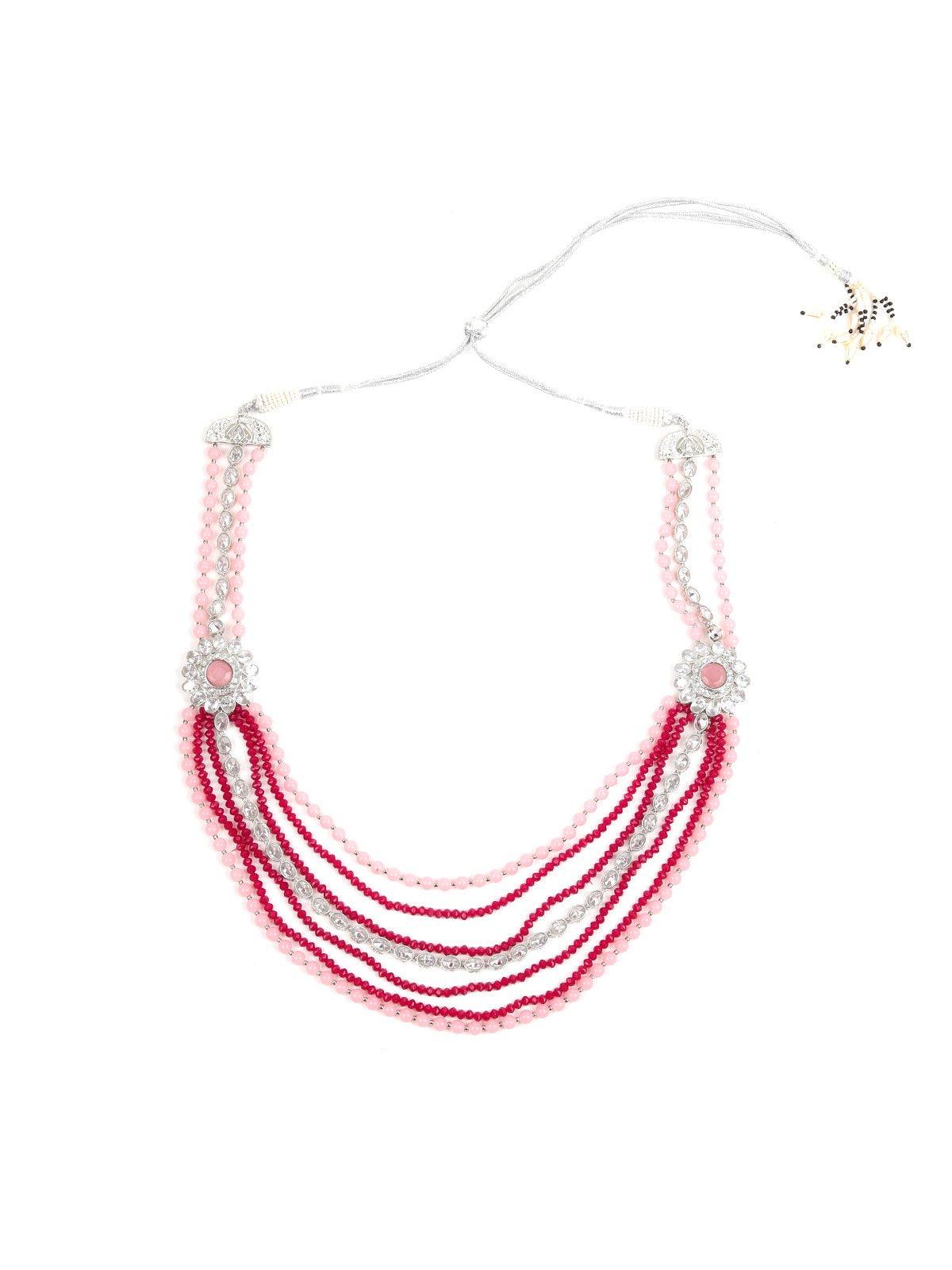 Women's Pink&Red Multi-String Necklace Set - Odette