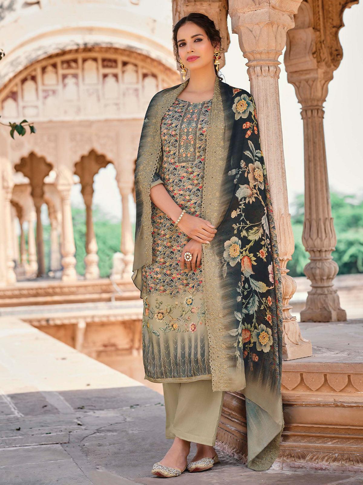 Women's Pista Color Beautiful Salwar Suit Set - Odette