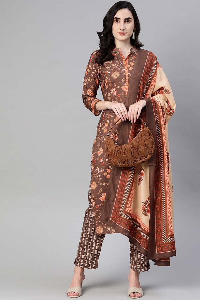 Women's Polyester Printed Kurta Pants And Dupatta Set