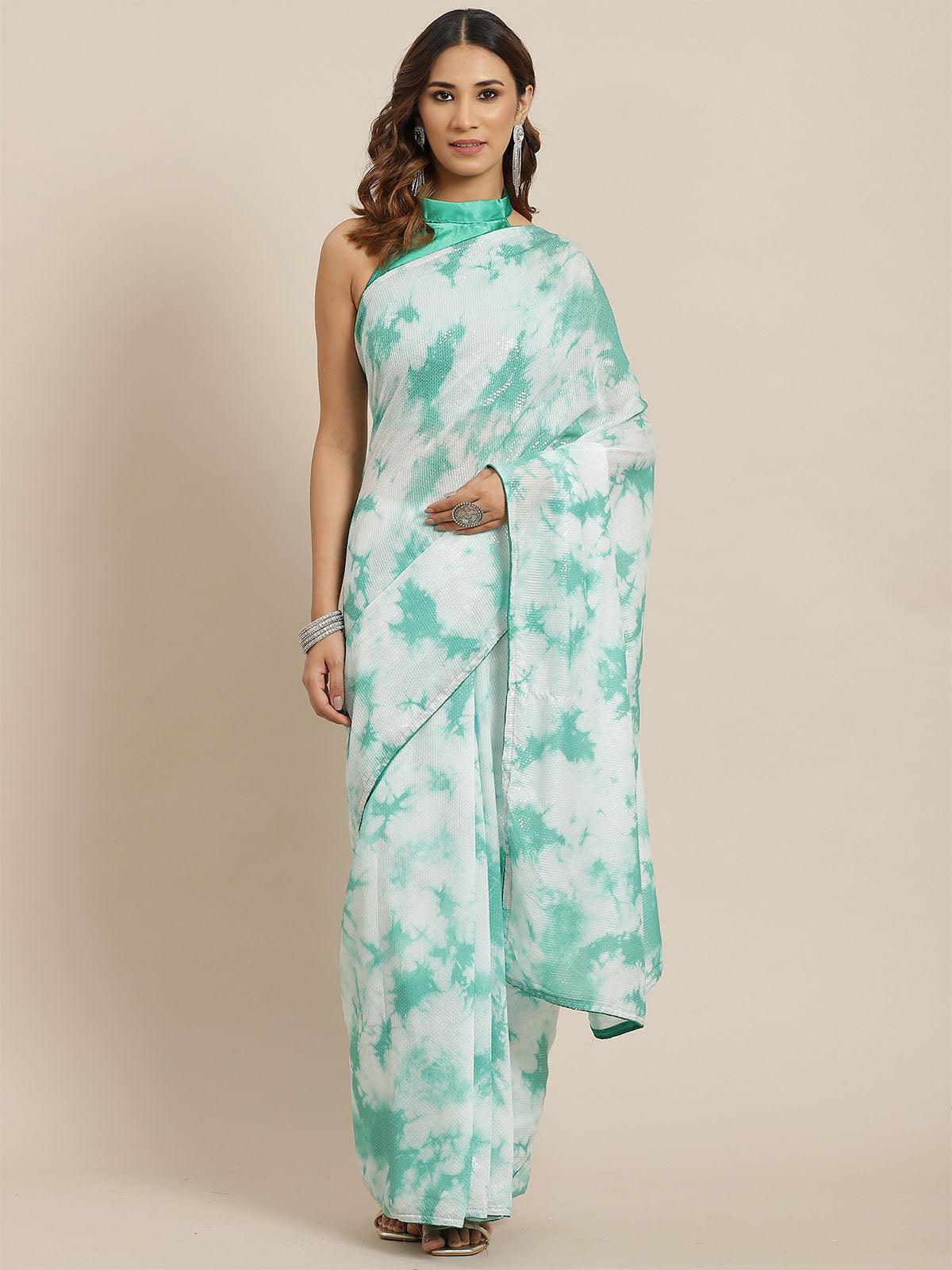 Women's Poly Silk Green Embellished Saree With Blouse Piece - Odette